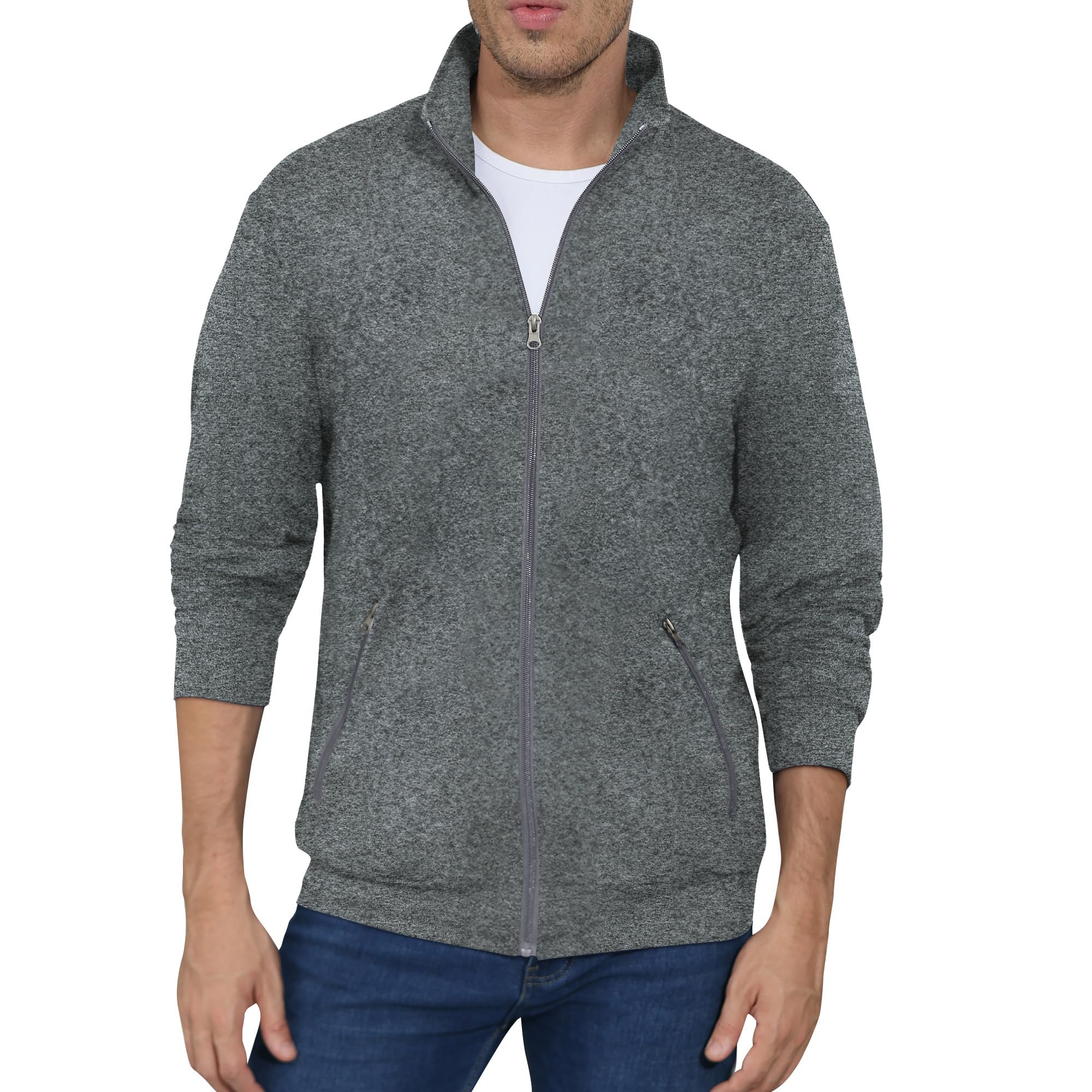 CTU Sudadera para hombre con cremallera completa, elástica, ligera, manga larga