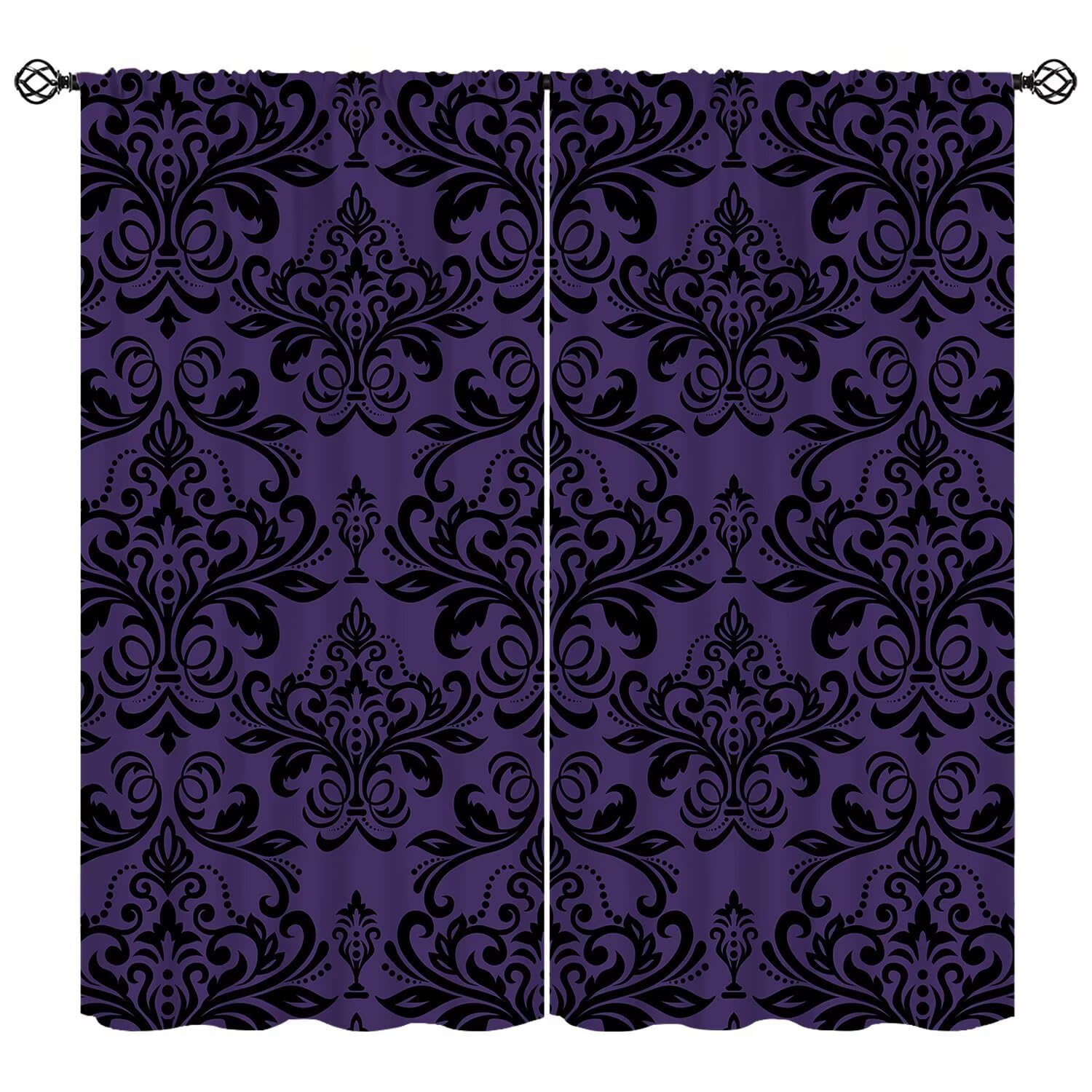 moderw Vintage Damask Floral Curtains Oriental Antique Window Treatments for Bedroom Luxury Gothic Bohemia Flowers Victorian Baroque Blackout Window Drapes for Farmhouse Living Room W42xL45in