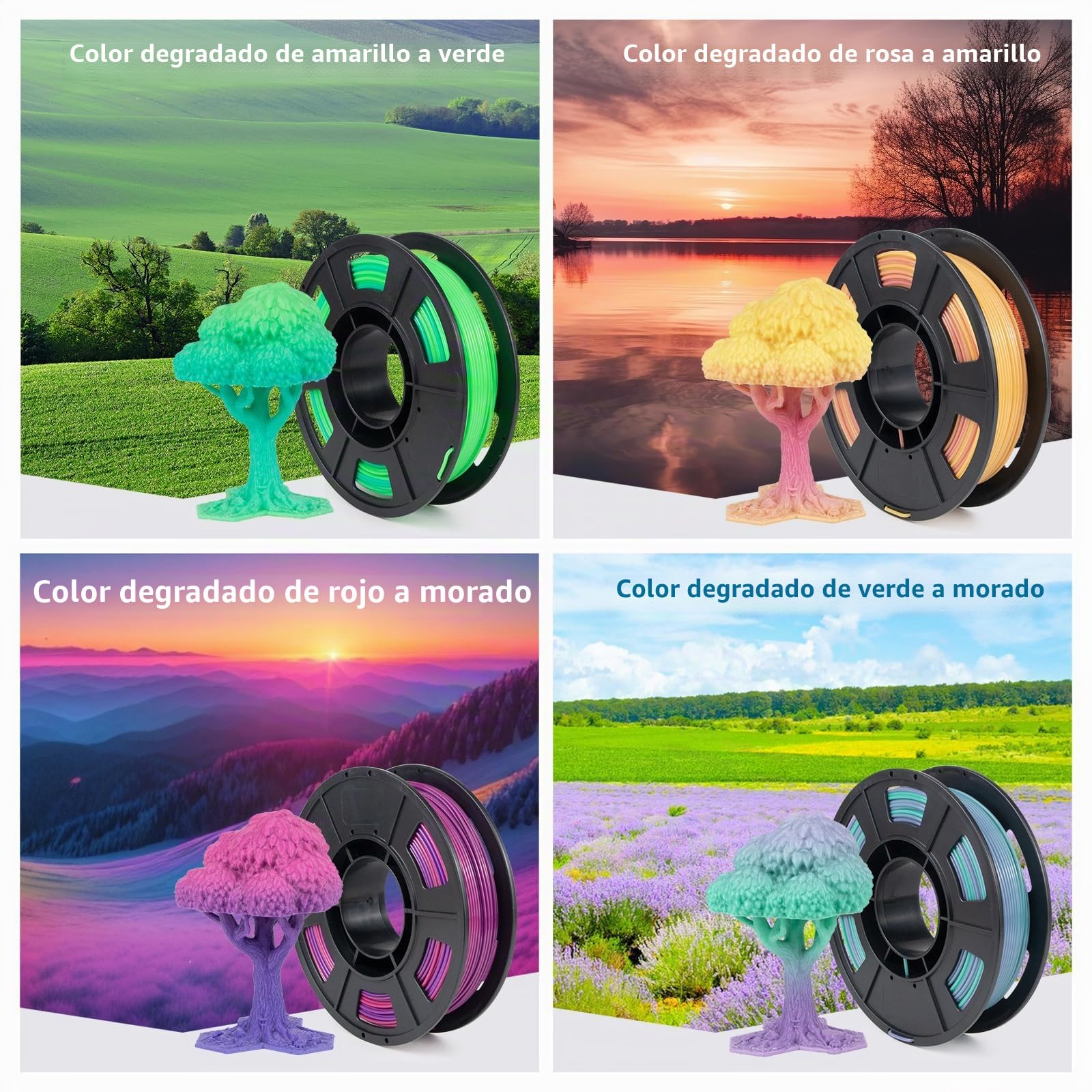 IEMAI Filamento PETG 1,75 mm Para Impresora 3D, Arcoíris Gradual - Verde Lila/Amarillo, Verde/Rosa, Amarillo/Rosa Lila - Precisión Dimensional +/-