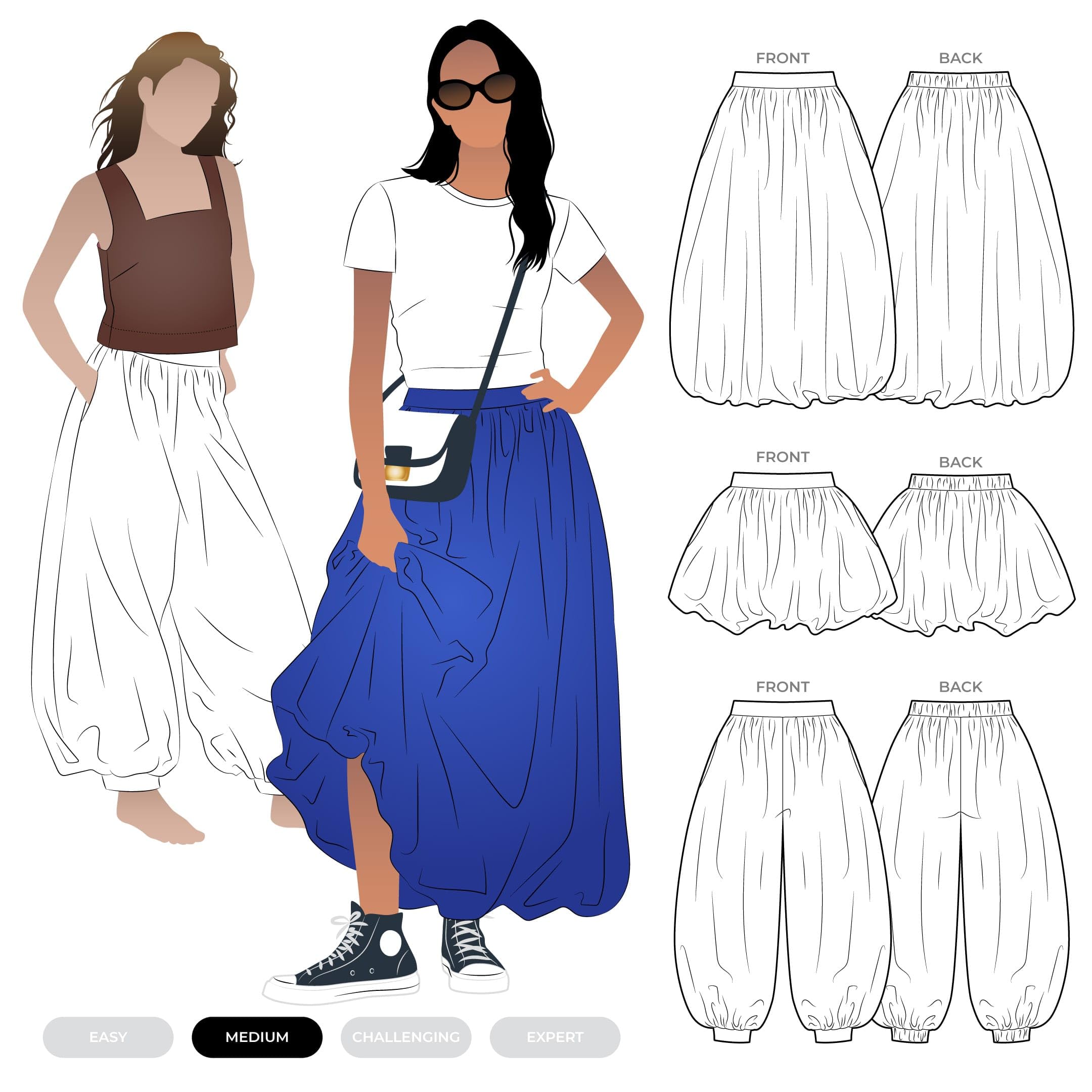Patron Sophia Style Arc : créez votre garde-robe estivale en jupe et pantalon bouffants