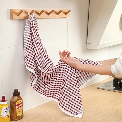 Miniatura 7 de SALAS Toallas de algodón para secar platos de cocina, toallas de rizo de celosía, paños de cocina absorbentes con lazo para colgar, 16 x 26 Rojo