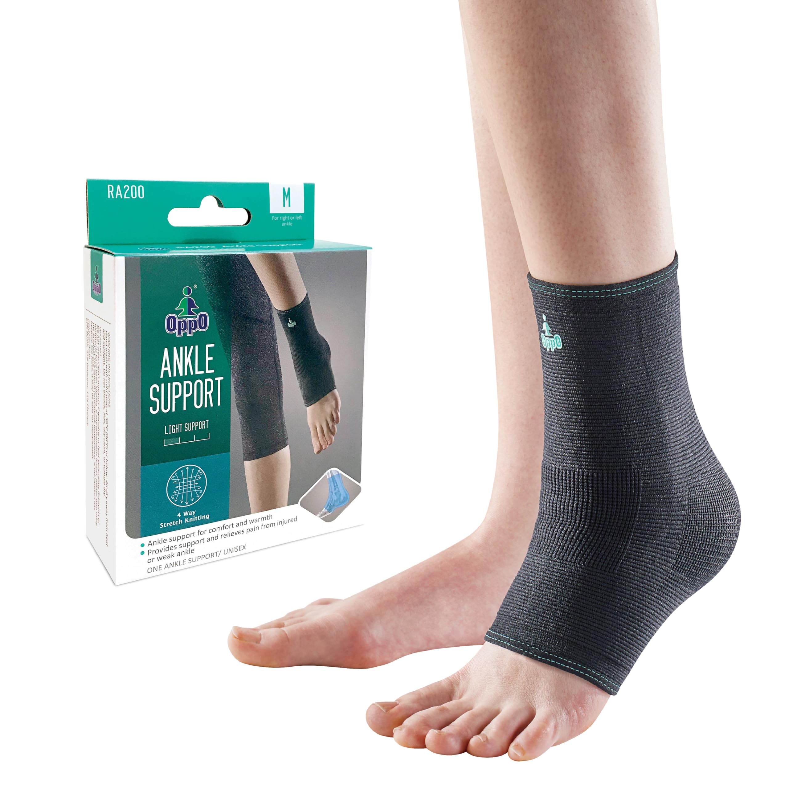 OPPO Ankle Support Compression Sleeve 4-Way Stretch Knitted for Strains & Sprains, Weakness, Arthritis, Inflammation & Pain Relief (Medium)