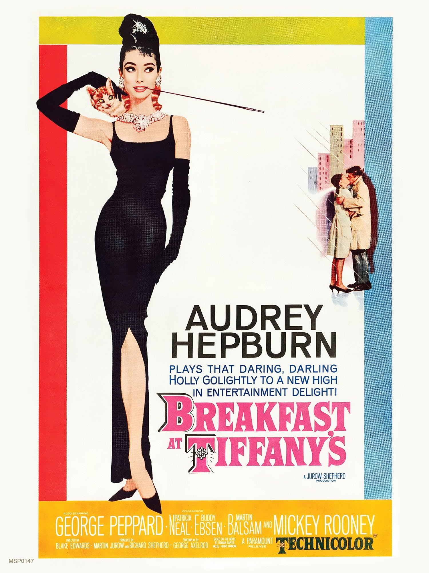 onthewall Audrey Hepburn Breakfast At Tiffany's Movie Poster, Vintage Hollywood Cinema 30x40cm Print