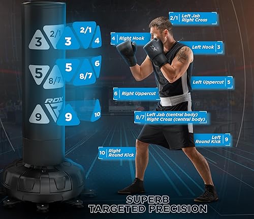 Miniatura 4 de RDX Saco de boxeo independiente XXL de 330 libras con funda y guantes  Juego de sacos de boxeo de pedestal pesado para adultos de 72 pulgadas  17