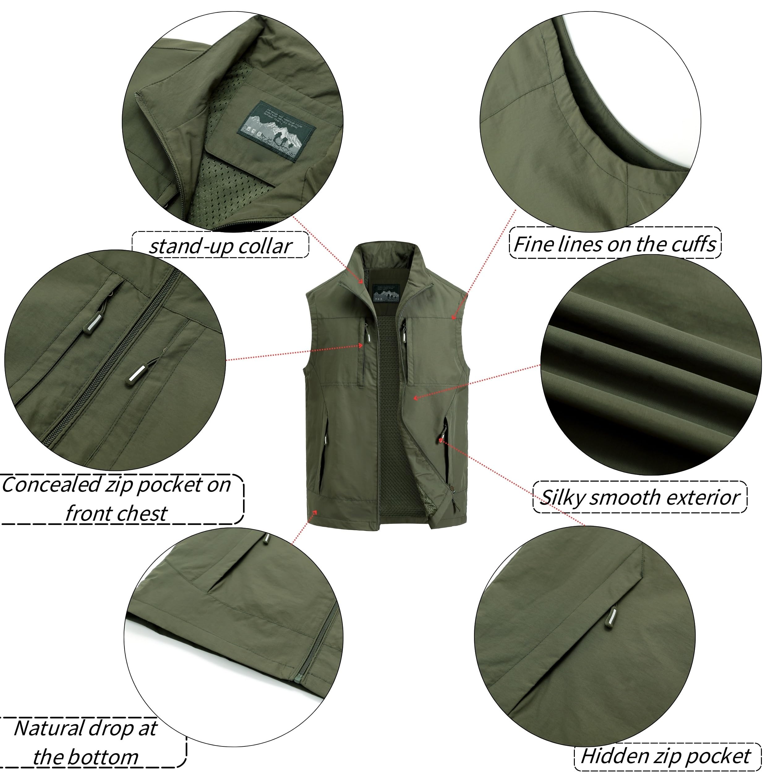 Chaleco de Pesca Multi Bolsillos Transpirable Secado Rápido para Hombre Trabajo Senderismo
