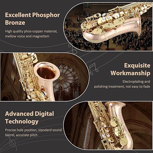 Miniatura 38 de EASTROCK Kit completo de saxofón alto de níquel negro/dorado para estudiantes principiantes con estuche de transporte, boquilla, almohadillas