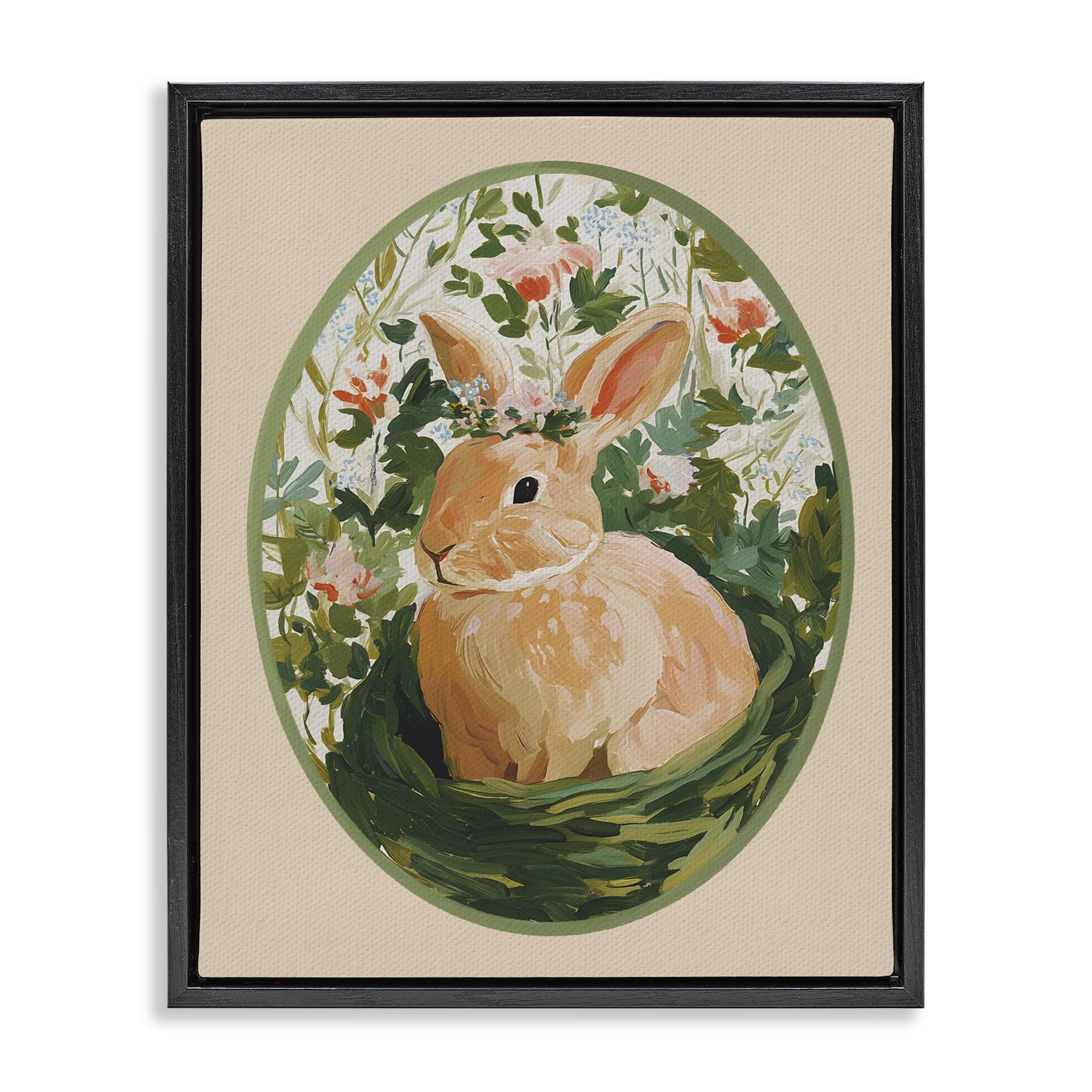 Stupell Industries 'Bloom Nest Bunny', Floating Frame Canvas Art, Black, 17 x 21 Inches, Easy to Hang and Sturdy, Made in USA, by Yen