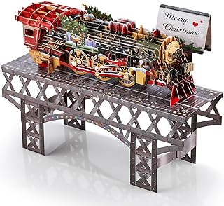 Teling 3D Pop-Up Christmas Train Card with Envelope Handmade Vintage Steam Train Design Family Christmas Cards 5" X 7.3" Festive Keepsake for Model Rail Fans Husband Friends Men Dad Brother