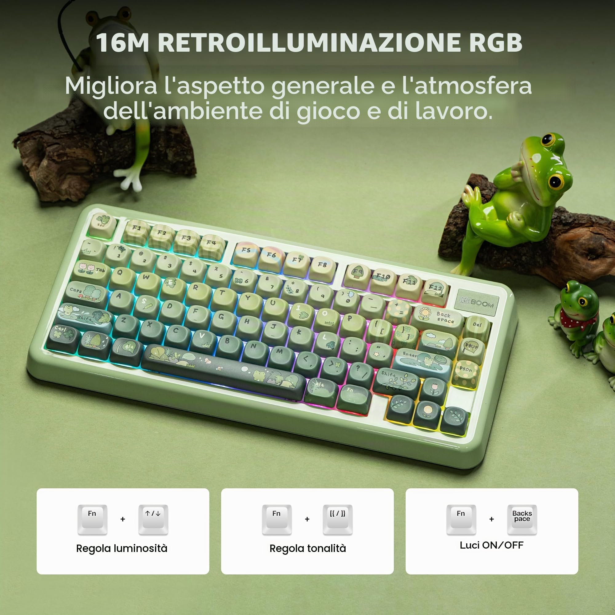 KiiBoom Phantom81 Lite 75% Guarnizione Tastiera Meccanica QMK&VIA Programmabile 3 Modalità Wireless Gaming Retroilluminazione RGB Custodia ABS+UV Hot-Swap Windows/Mac