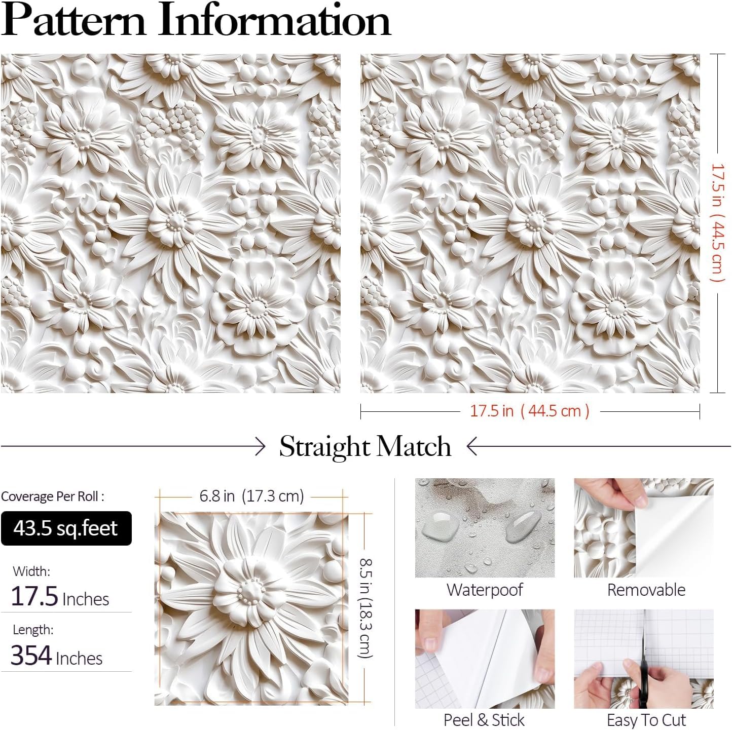 FunStick 44.5CM×9M Papel Pintado Flores Blanco Margarita Papel Pintado Pared 3D Salon Vinilos Adhesivos Flores Beige Papel Adhesivo Para Muebles Baño Floral Papel Autoadhesivo Pared Habitacion 3D