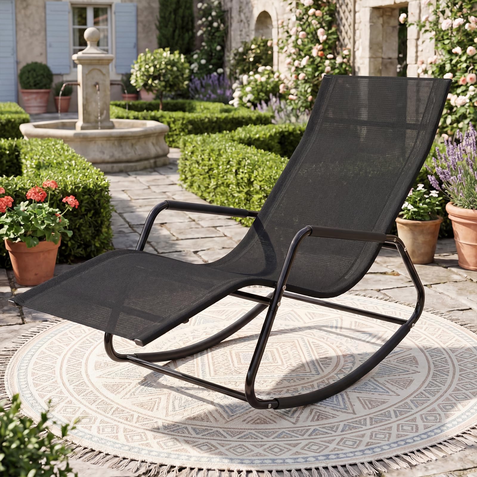COSTWAY Lettino Prendisole Giaridno, Braccioli, Portata 160 kg (Nero)