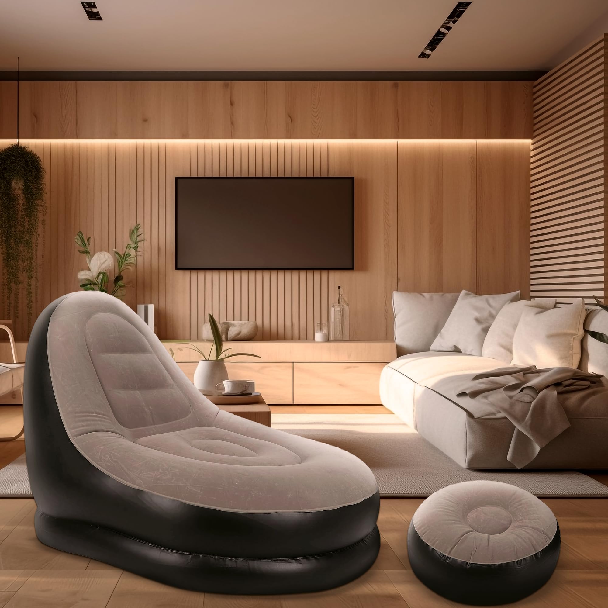 JUPPLIES Sofa Hinchable Aterciopelado para Interiores y Exteriores - Sillon Hinchable Estilo Puff con Superficie Suave y Amplio Asiento (Sofa)