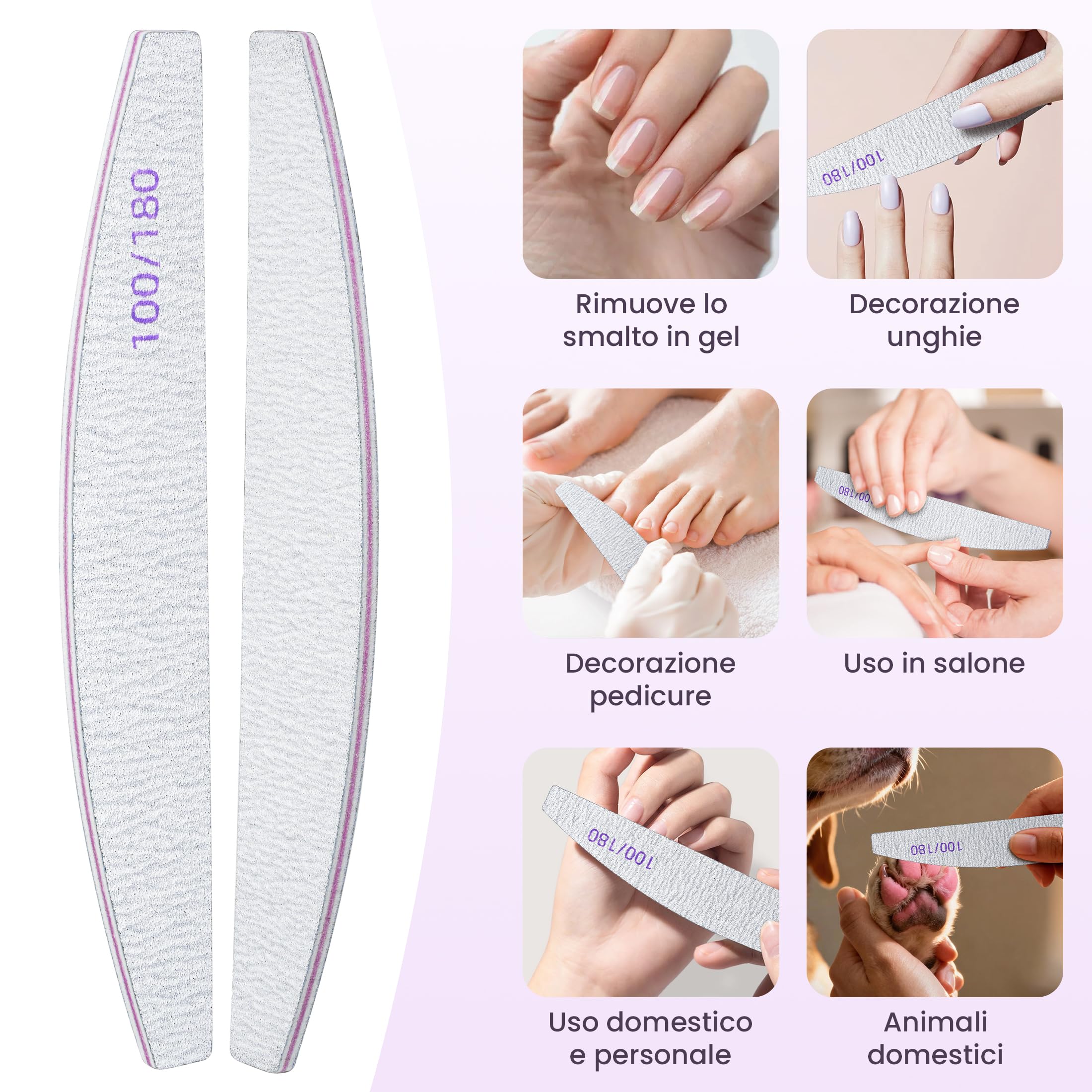 20 Pezzi Lime per Unghie 100 180 Grana, Lima per Unghie a Doppia Faccia, Riutilizzabile Kit Lima Unghie per Manicure in Gel, Tip, e Set Professionale per Unghie