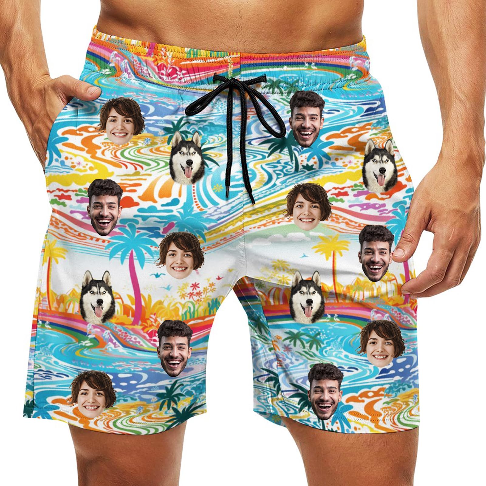 Custom Swim Trunks Men Personalized Funny Swim Beach Shorts with Faces on Them Custom Birthday Gifts for Men