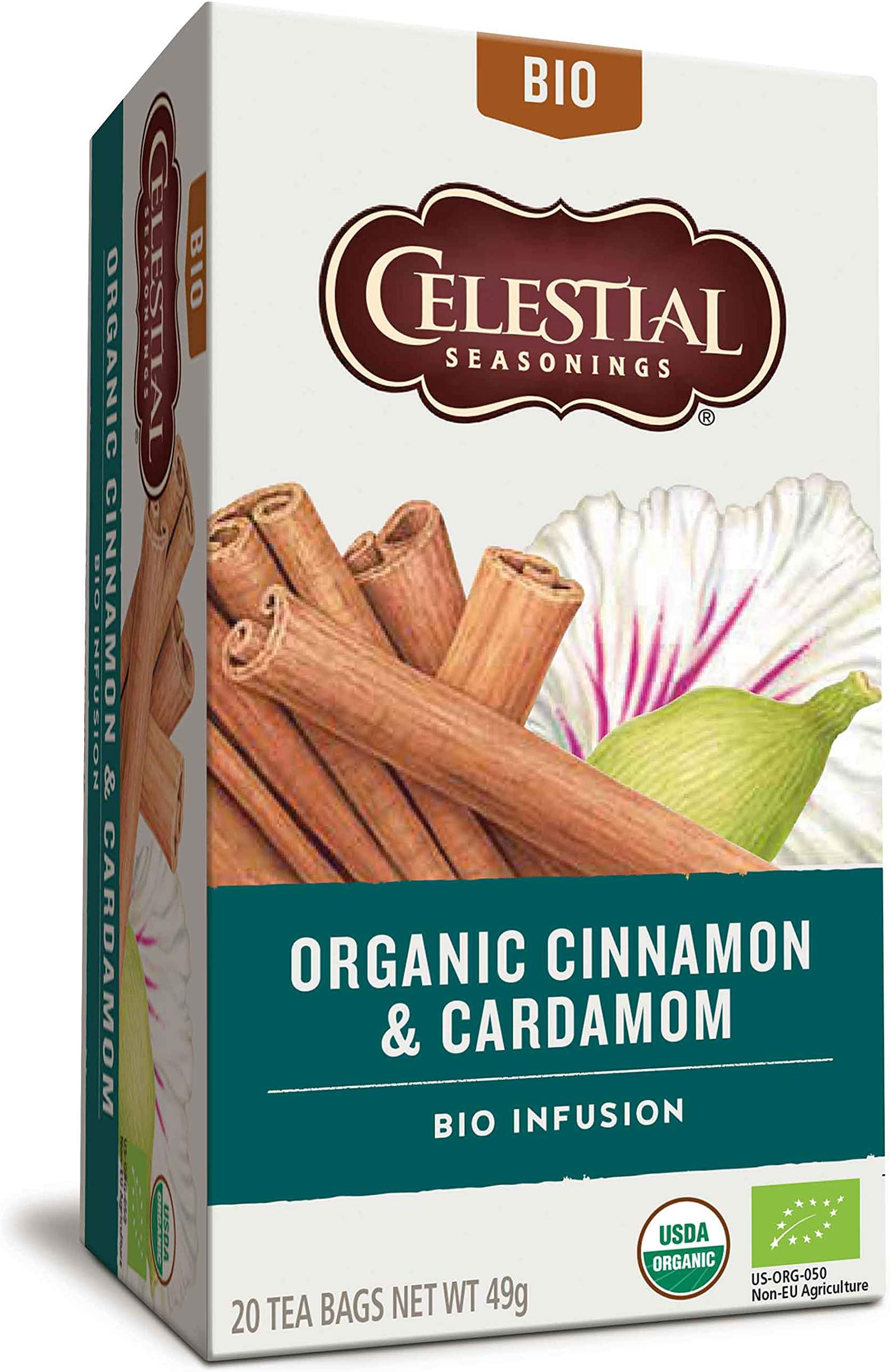 Celestial Seasonings Organic Cinnamon and Cardamom Teabags, Pack of 6, 20-Count