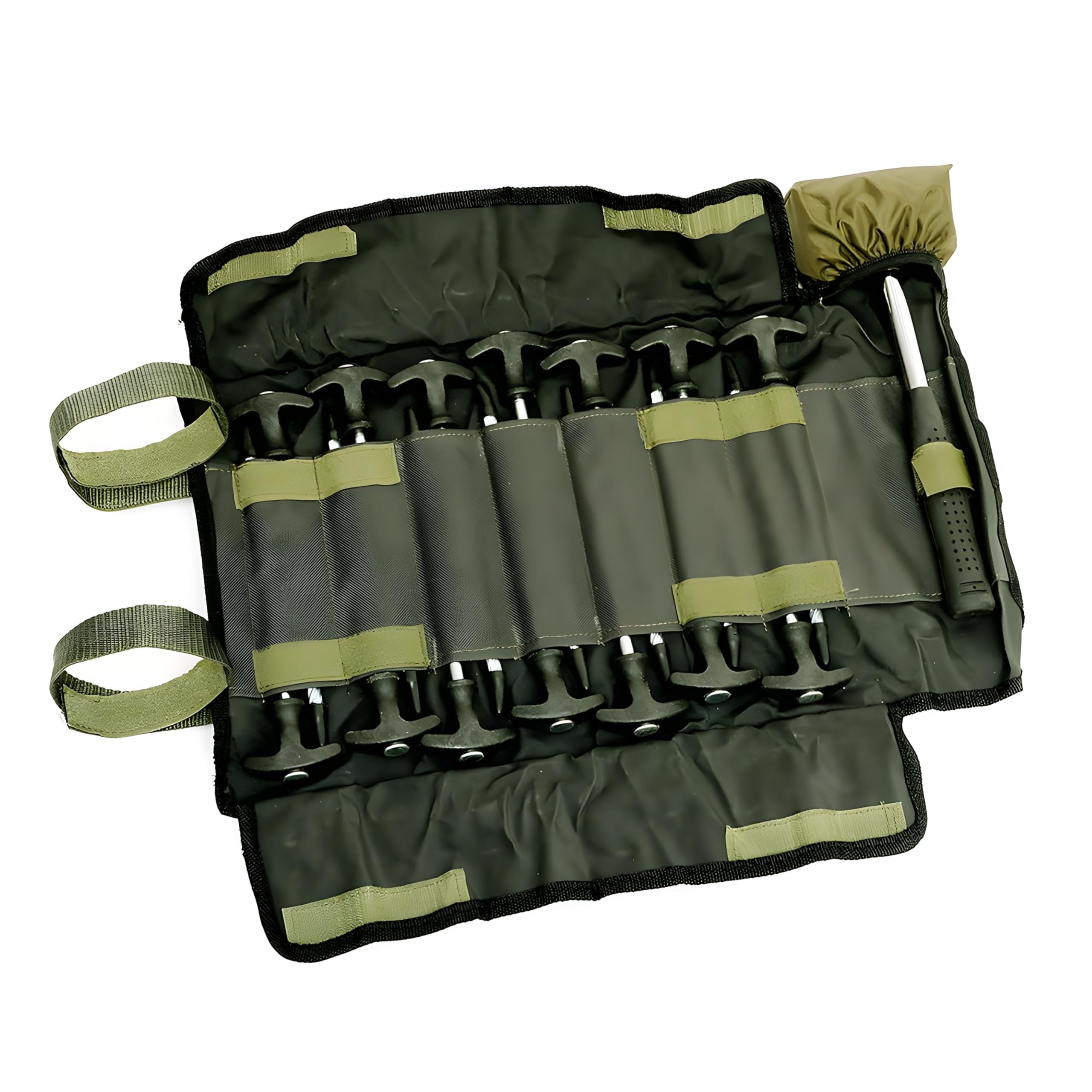 Lucx® 14-piece peg set including rubber hammer and pocket for Bivvy pegs tent nails for fishing tents T - pegs for carp tents