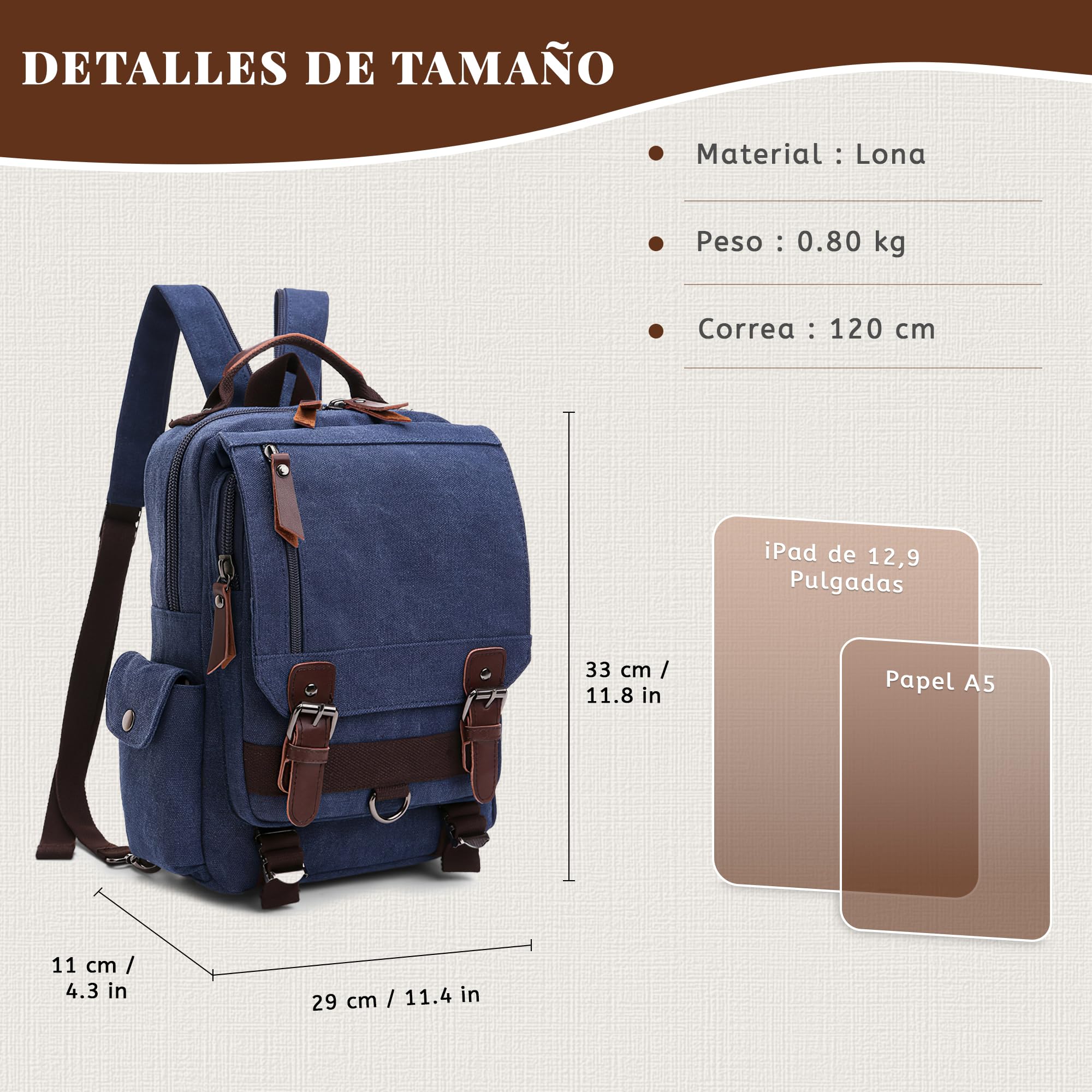 VARLIVOO Retro Sling Bag Bolsos de Hombro para Hombre Mujer Bolsos Cruzados Bandolera Bolsa de Pecho Crossbody Bolsa Senderismo Viajes Cámping Ciclismo Montañismo Lona Backpack Azul Oscuro B