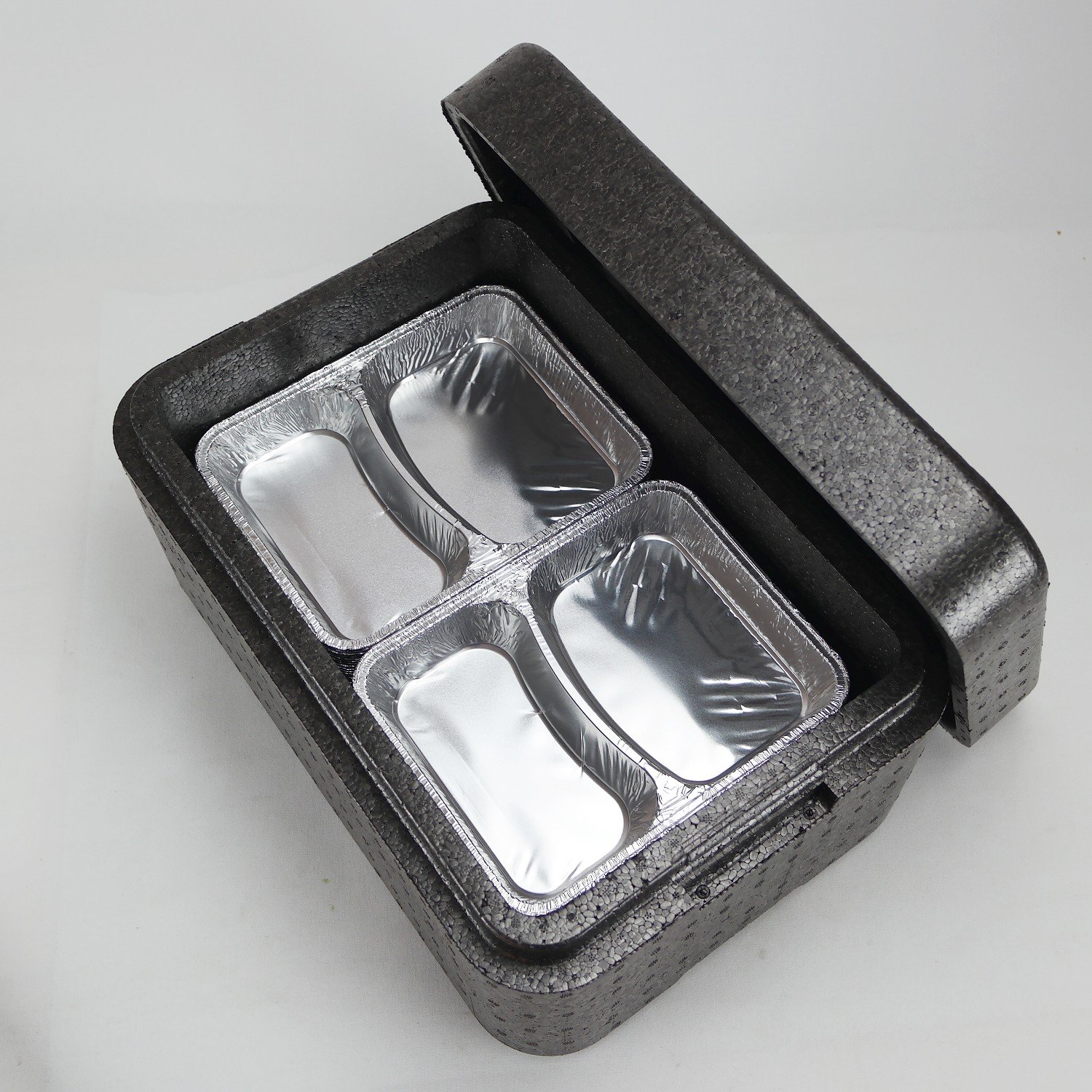 1x PIT8 Thermobox für 8 Menüschalen | wiederverwendbar | Styropor anthrazit MENÜBOX-Transportbehälter für Catering und Lieferdienste