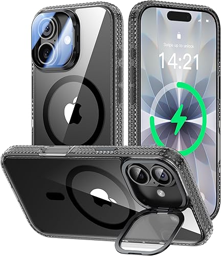 Miniatura 77 de Funda para iPhone 14 Pro de 6.1”, cubierta para cámara con soporte, protector de lente de cámara 9H, compatible con MagSafe, a prueba de golpes de