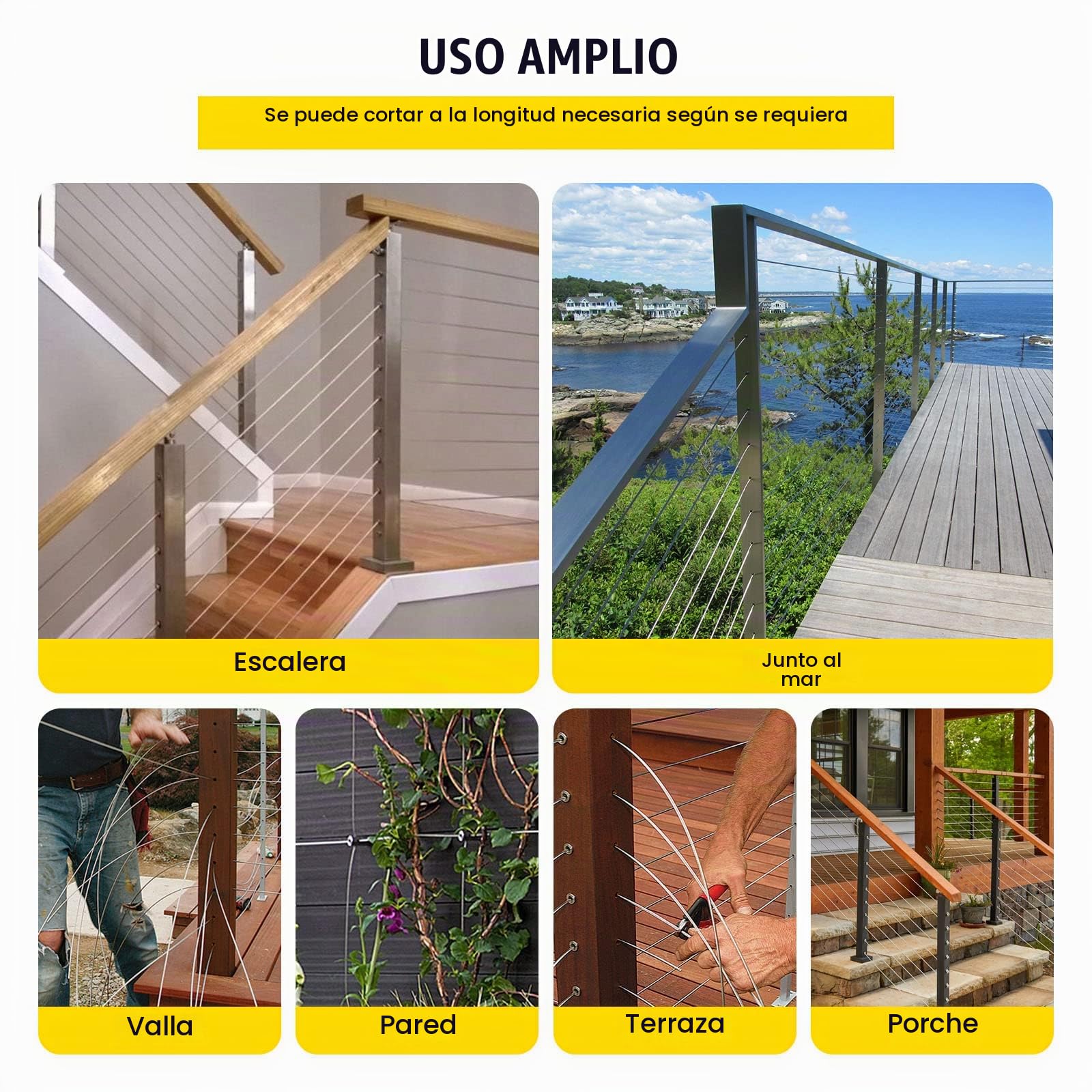 VEVOR Cable de Alambre Acero Inoxidable 150m-300m, Cuerda de Alambre de Acero T316, Cable de Acero de 1/8, Resistente a la Corrosión y Rotura para Maquinaria y Medicinas (150m/7x7)