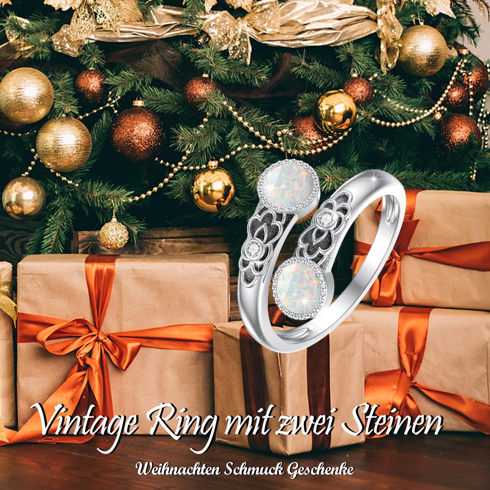 Lapis Lazuli/Rosa Opal/Türkis Ring 925 Sterling Silber Doppelstein Ringe Vintage Blumen Ring Verstellbarer Ring Schmuck Geschenk Für Damen