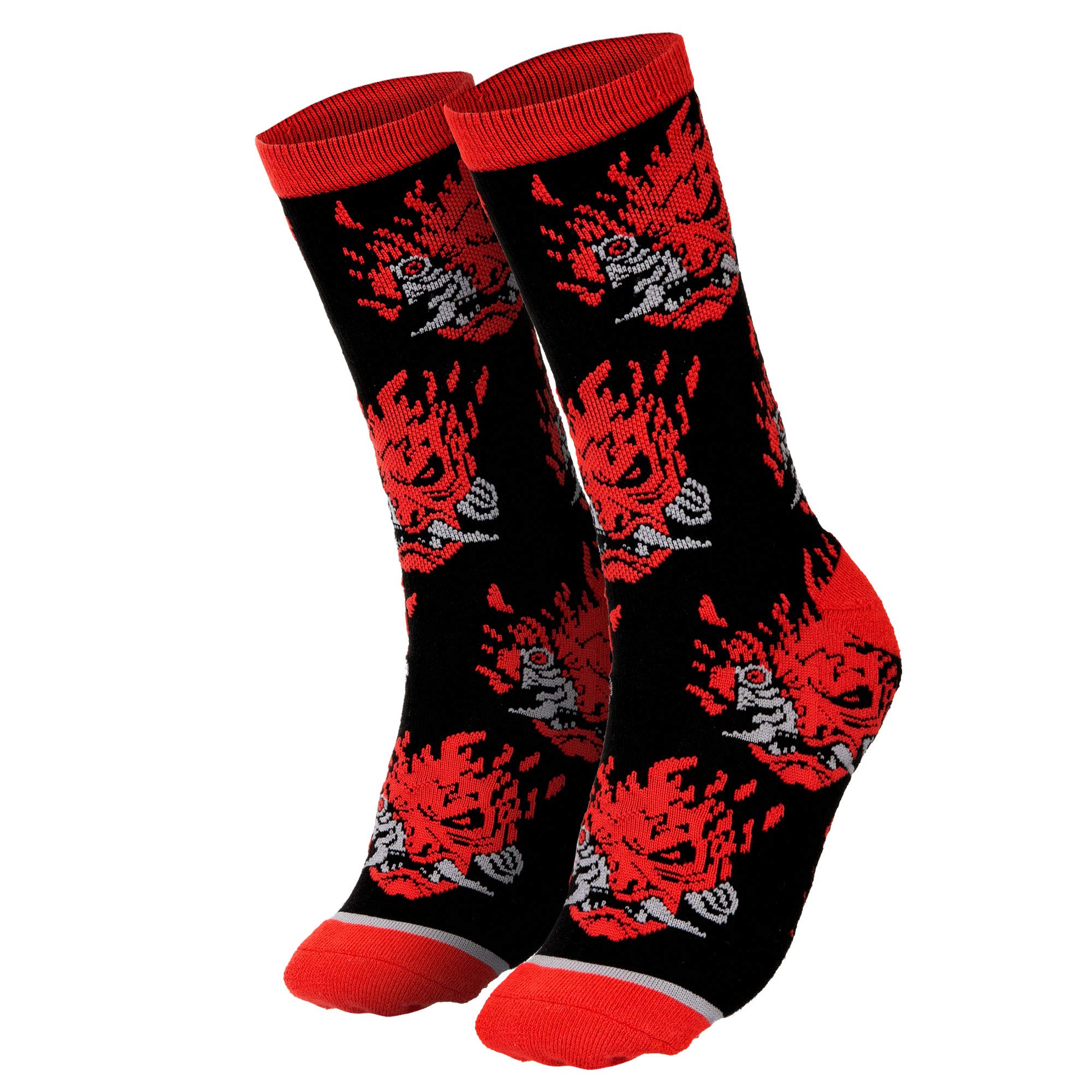 JINXCyberpunk 2077 Demon Scatter Embroidered Athletic Crew Socks, Black/Red, 1 Pair