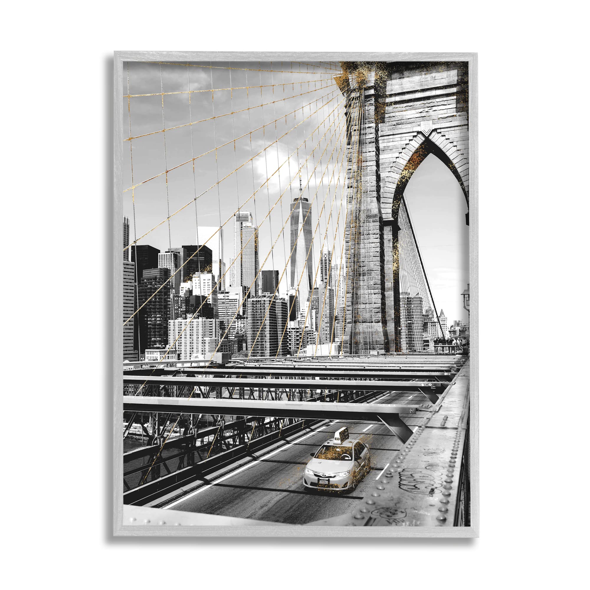 Stupell IndustriesStupell Industries Brooklyn Bridge Urban City Architecture Taxi Driving Photography, Designed by Ziwei Li Gray Framed Wall Art, 24 x 30, Grey