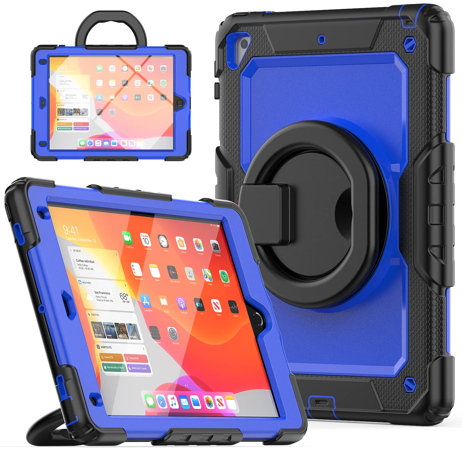 Heavy Duty Shockproof Case for iPad Air 2, 3-Layer Hybrid Full-Body Shockproof Case for iPad 9.7 6th/5th Generation, W 360° Rotatable Handle Bracket + Shoulder Strap,Blue+Black (B09XM7PJQT) Amazon Price History, Amazon Price Tracker