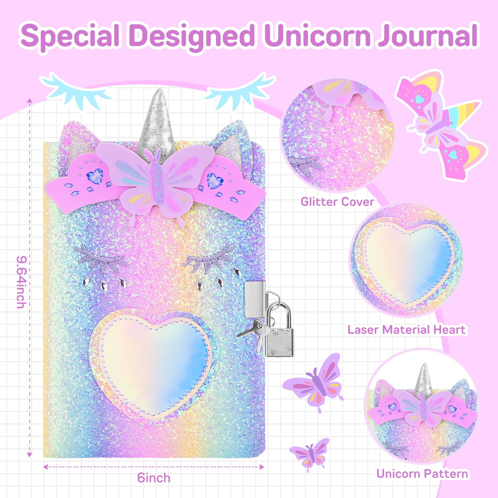 Cooyou Journal Intime Fille Avec Cadenas, Carnet Secret Pour Fille En Peluche Comprenant Une Cahier A5 Et Une Licorne Trousse à Crayons, Cadeau Licorne Pour Fille 4-12 Ans, Violet
