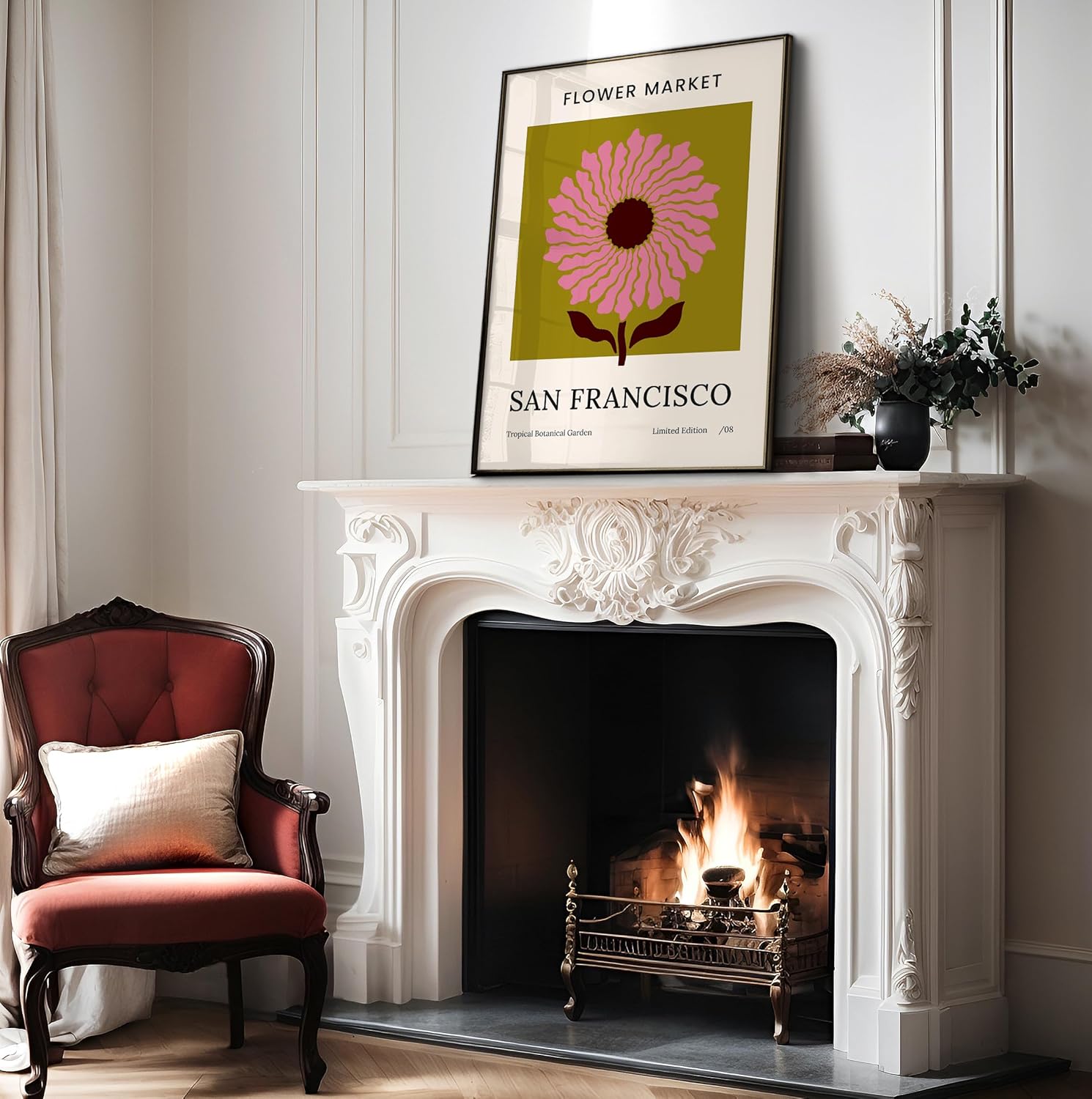 Poster Master San Francisco Print - Flower Market Poster - California Art - Chic Boho Wall Design - Trendy Art - Aesthetic Office, Living Room or Flower Shop Wall Decor - 16x20 UNFRAMED Wall Art