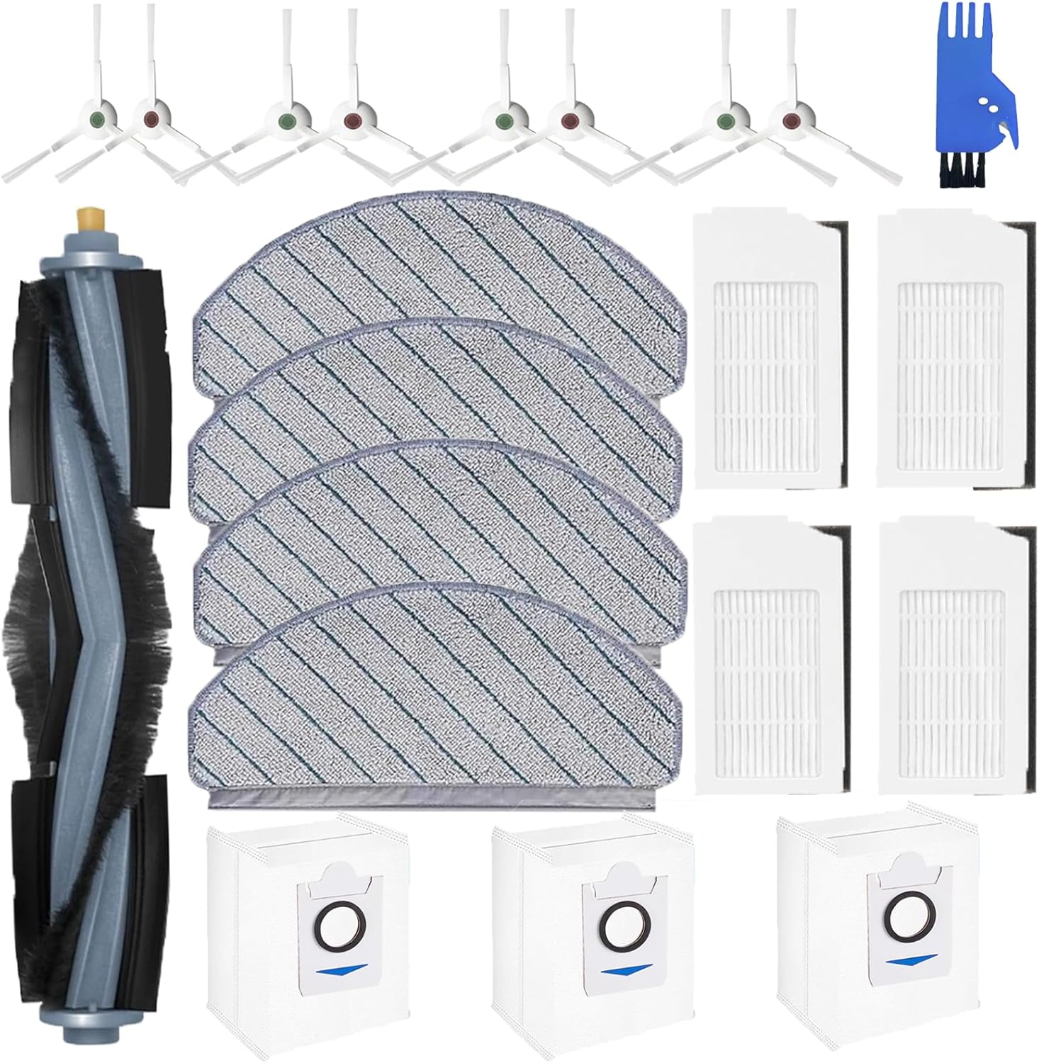 Accessories for ECOVACS DEEBOT T10 Plus Robot Vacuum Cleaner, T10 Plus Replacement 21 Pcs, 1 Main Brush, 4 HEPA Filters, 3 Dust Bags,4 Mop Pads,8 Side Brushes Accessories Kit