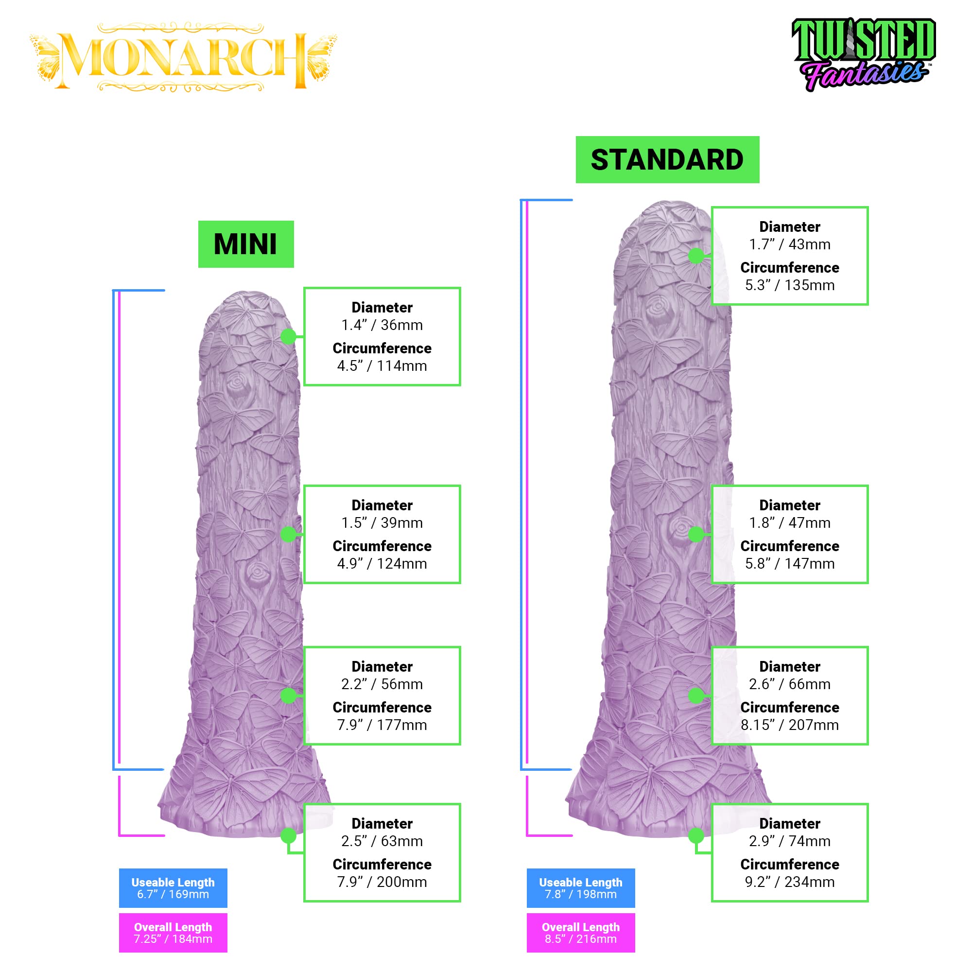 Twisted Fantasies Monarch Butterfly Suction Cup Dildo - UV Pink/Purple Heart Marble Design - Handmade in The USA - Adult Sex Toys (): Mini