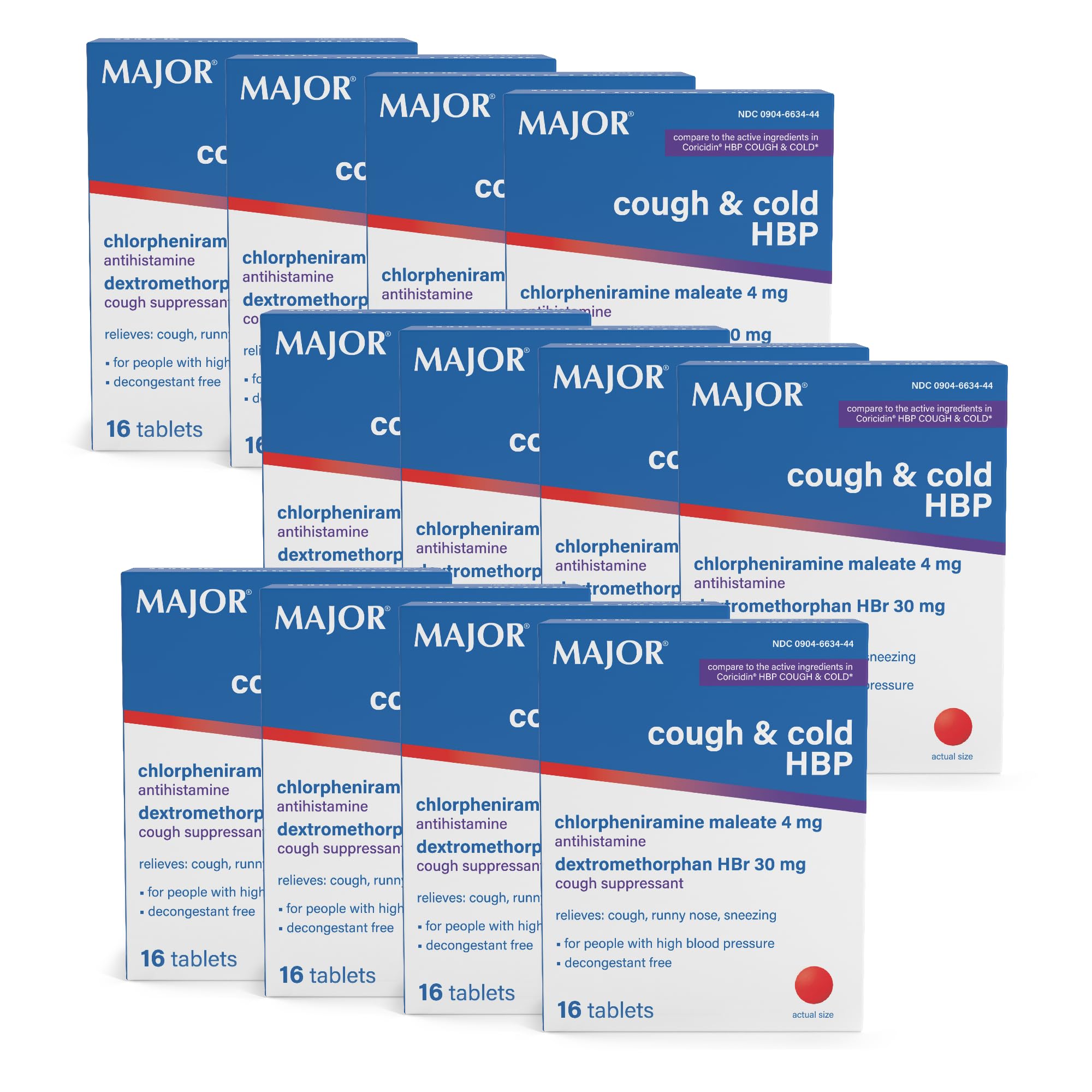 MAJOR Cough and Cold HBP Tablets 16 Count 12 Pack