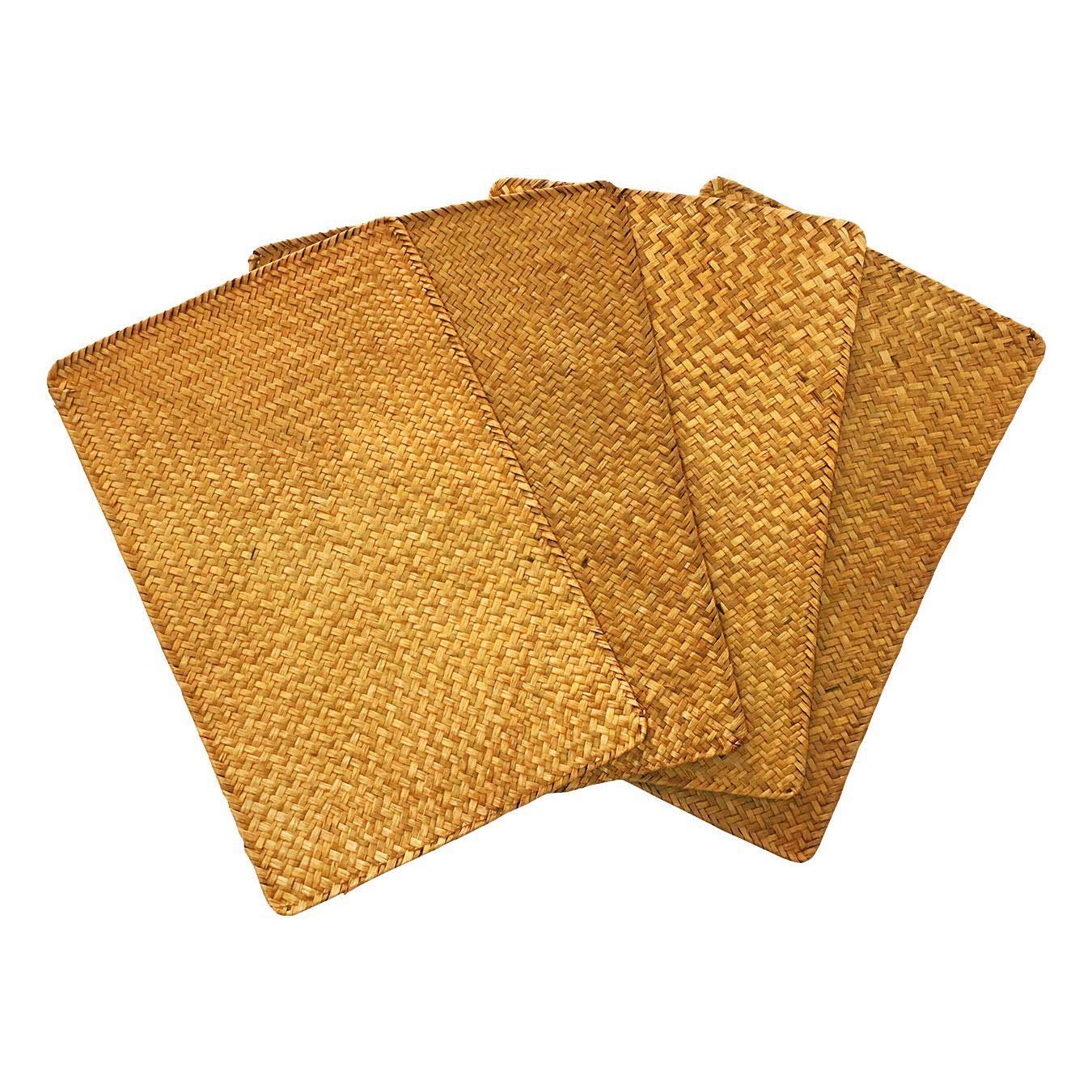 CTRLZS Pack of 4, Natural Seagrass Place MatHand-Woven Rectangular Rattan Placemats Straw Tea Cup Mat Potholder