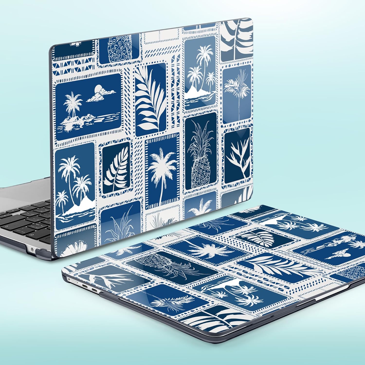 for M4 MacBook Air 15 inch Case 2025 2024 2023 Released A3241 A3114 M3 A2941 M2, Hard Shell Laptop Case with Keyboard Cover & Trackpad Film & 2 OTG Adapters, Blue Palm Trees - Image 7