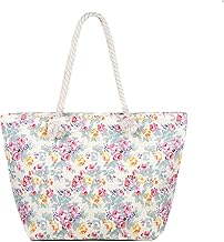 Extra Extra Large Sizse Canvas Flower Stripe Print Beach Bag for Women with Zipper Shopping Carrier Tote Bag, Check The Size