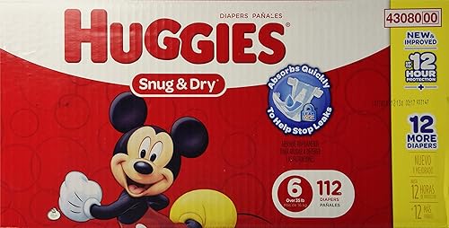 HUGGIES Pañales Snug & Dry, talla 6, 112 unidades (el embalaje puede variar)