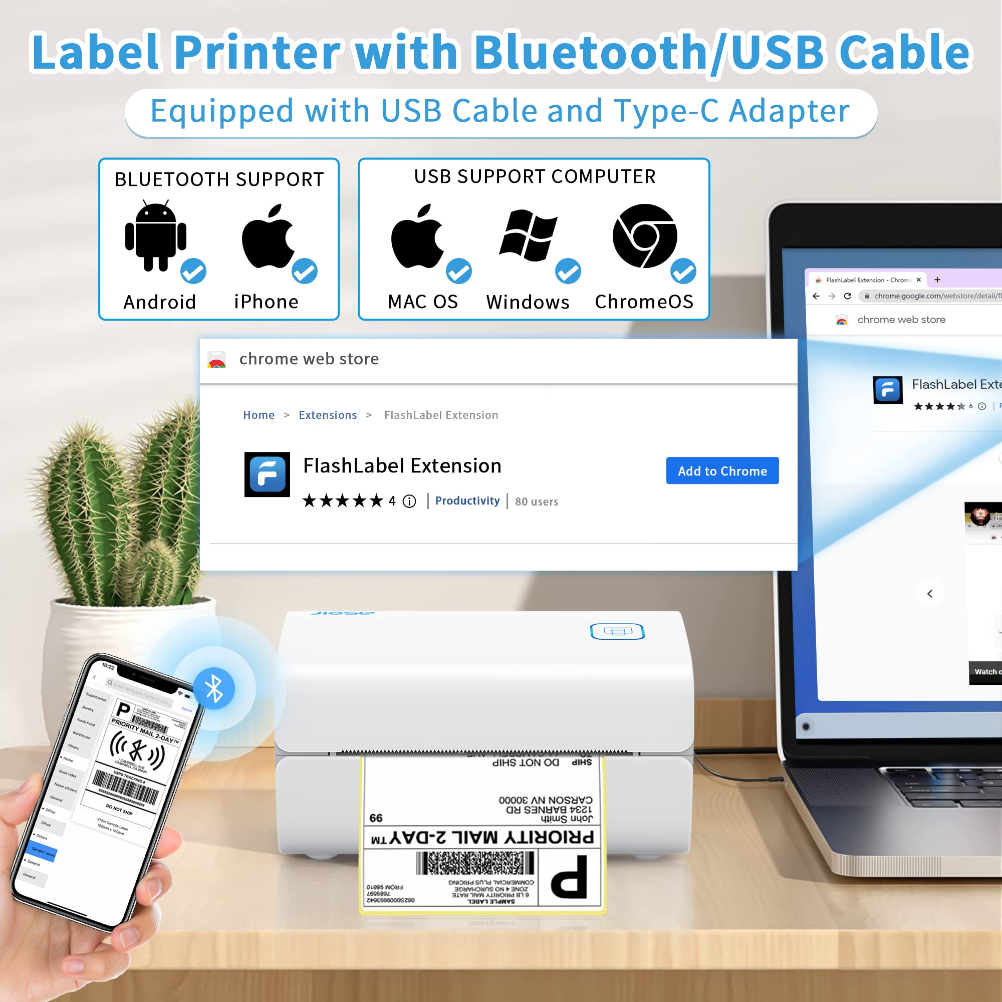 Jiose Bluetooth Thermal Shipping Label Printer Desktop