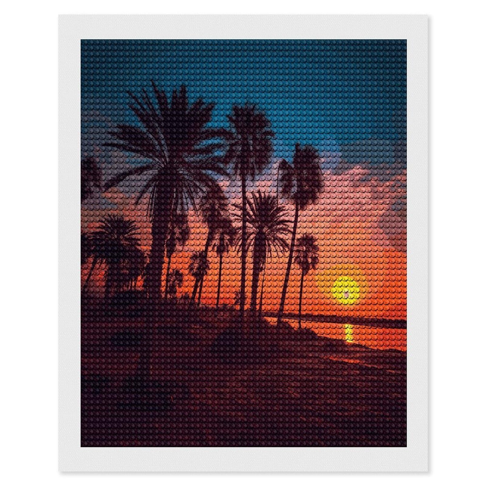 FekiLoot Palm Tree Sunset Paint by Numbers Kit for Adults Beginner DIY Diamond Dots Paintings Round Full Drill Diamond Art Kits Picture Diamond Art Painting Kits for Home Decor 16"x20"