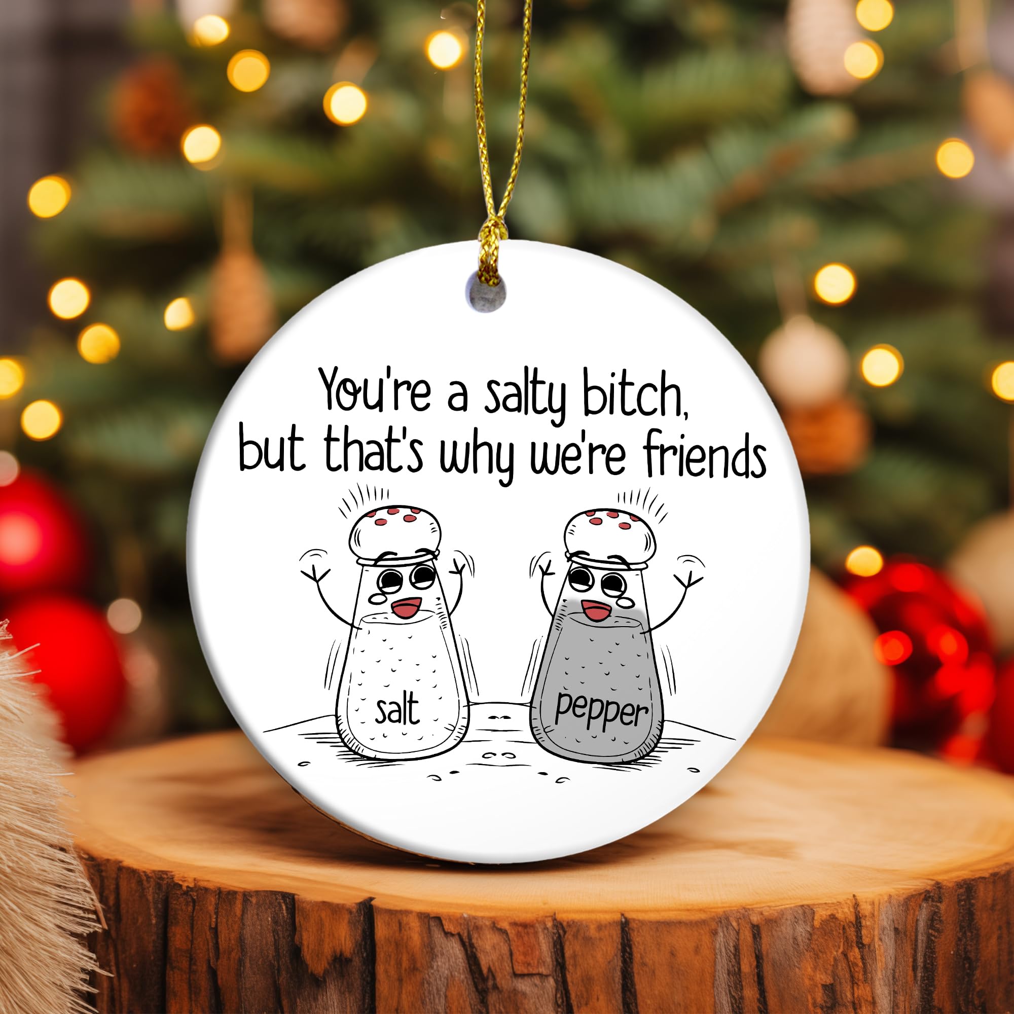 Condition photo showing New/Like New for Salt and Pepper Best Friend Christmas Ornament 2024 - Funny Friendship Holiday & Seasonal Decor Gift (Salt & Pepper)
