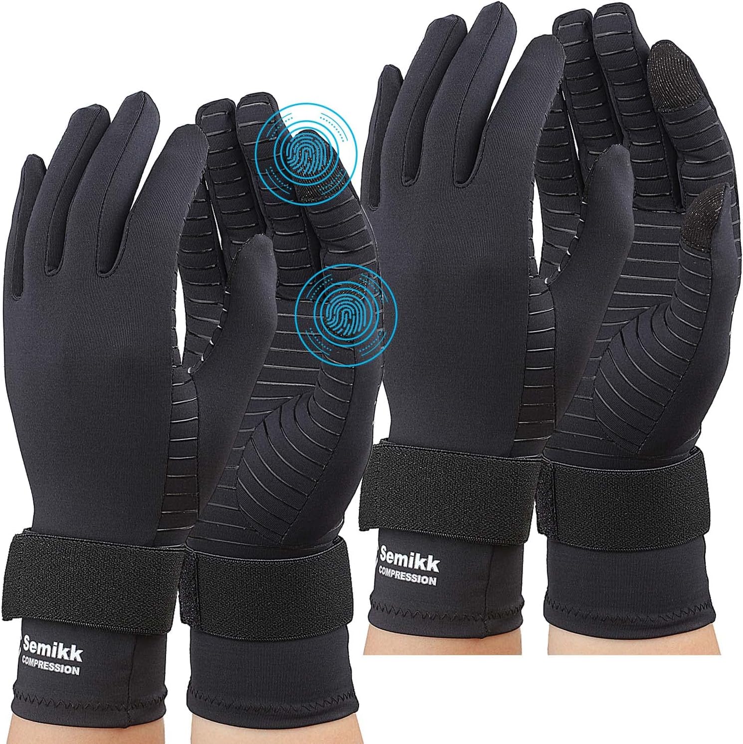 2 Pairs Copper Compression Arthritis Gloves with Adjustable Strap for Women and Men, Full Finger Gloves for Everyday Support