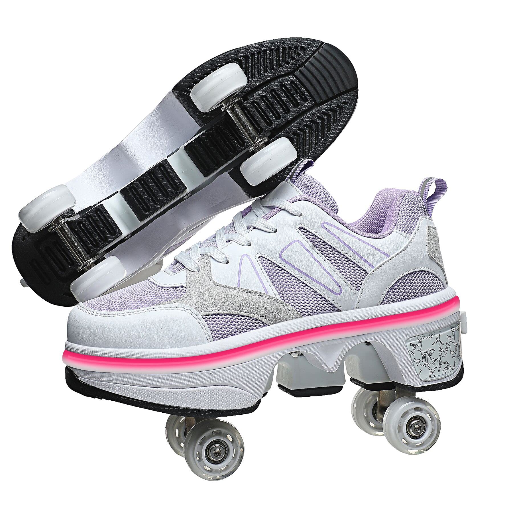 KOFUBOKE LED Women Deformation Roller Skate Shoes ，Double-Row Walking Shoes with Invisible Wheels