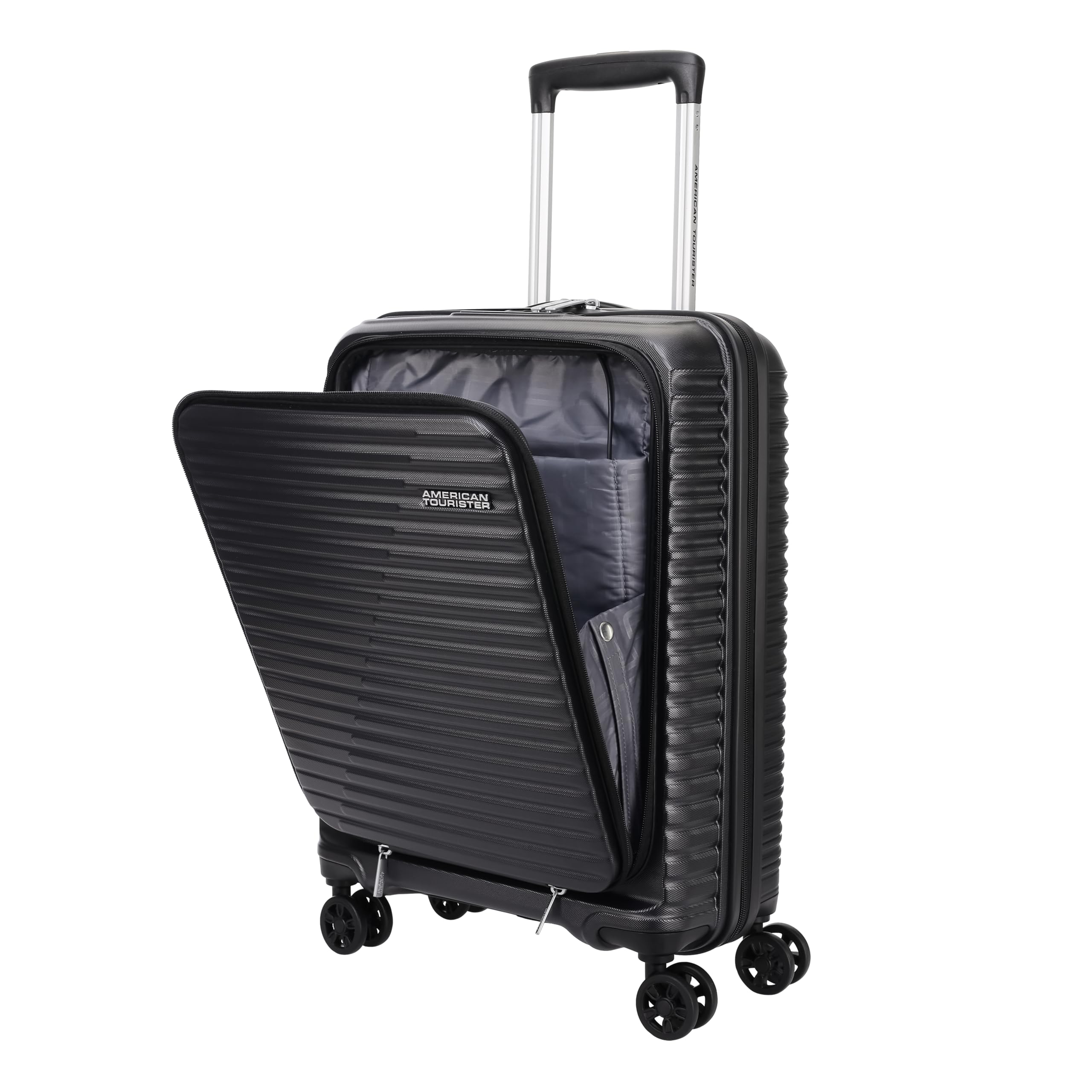 american tourister Liftoff+ Cabin Luggage with Laptop Compartment & USB Port, Polypropylene PP 55 cm Small Size with 8 Wheels & TSA Lock for Travel/Trolley Bag for Travel for Men & Women - Black-picture-17