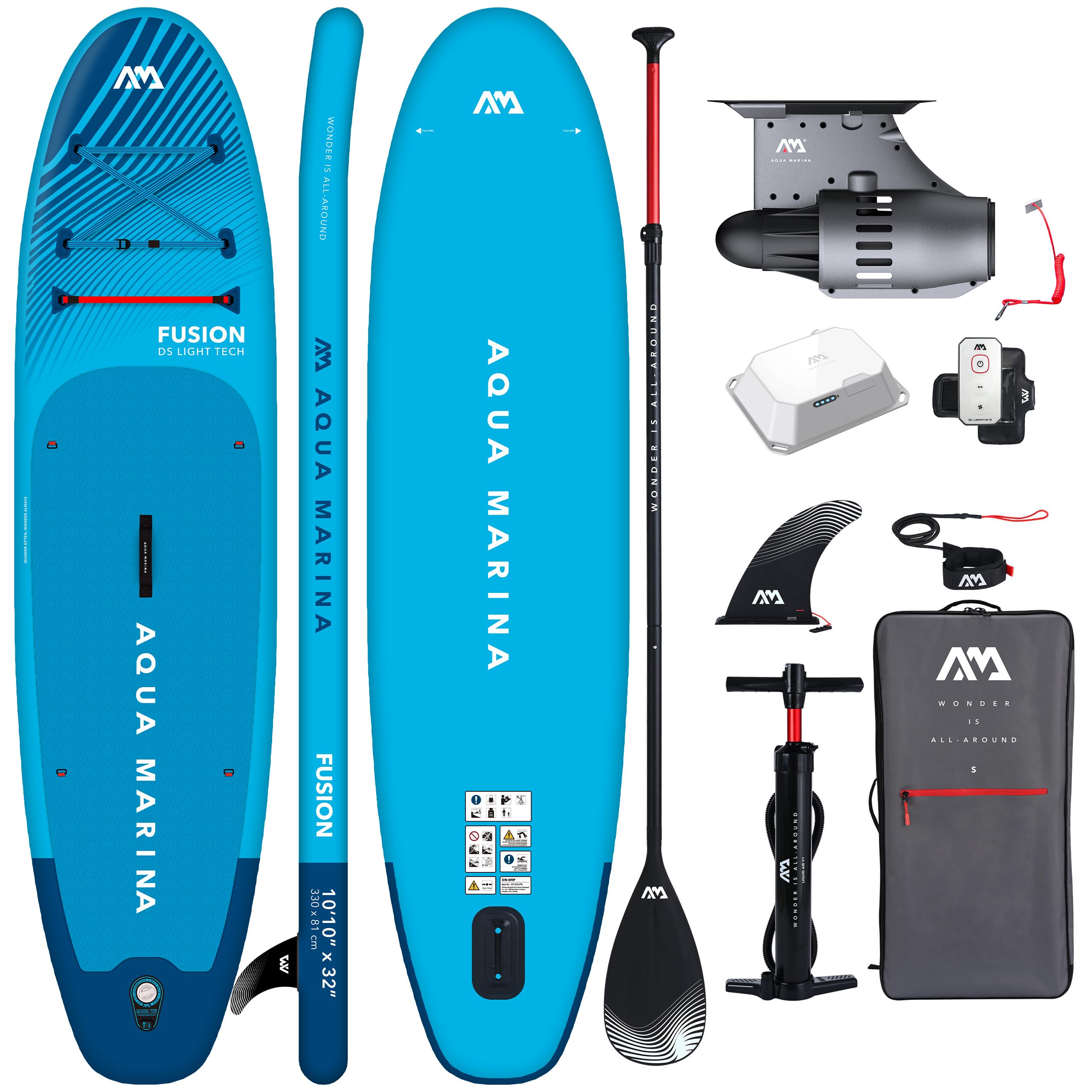 Aqua Marina E-Fusion 10'10" SUP Board mit Motor BLUEDRIVE S, aufblasbares Allround Stand Up Paddle Board 330x81x15 cm, 4–6 km/h, 150 kg
