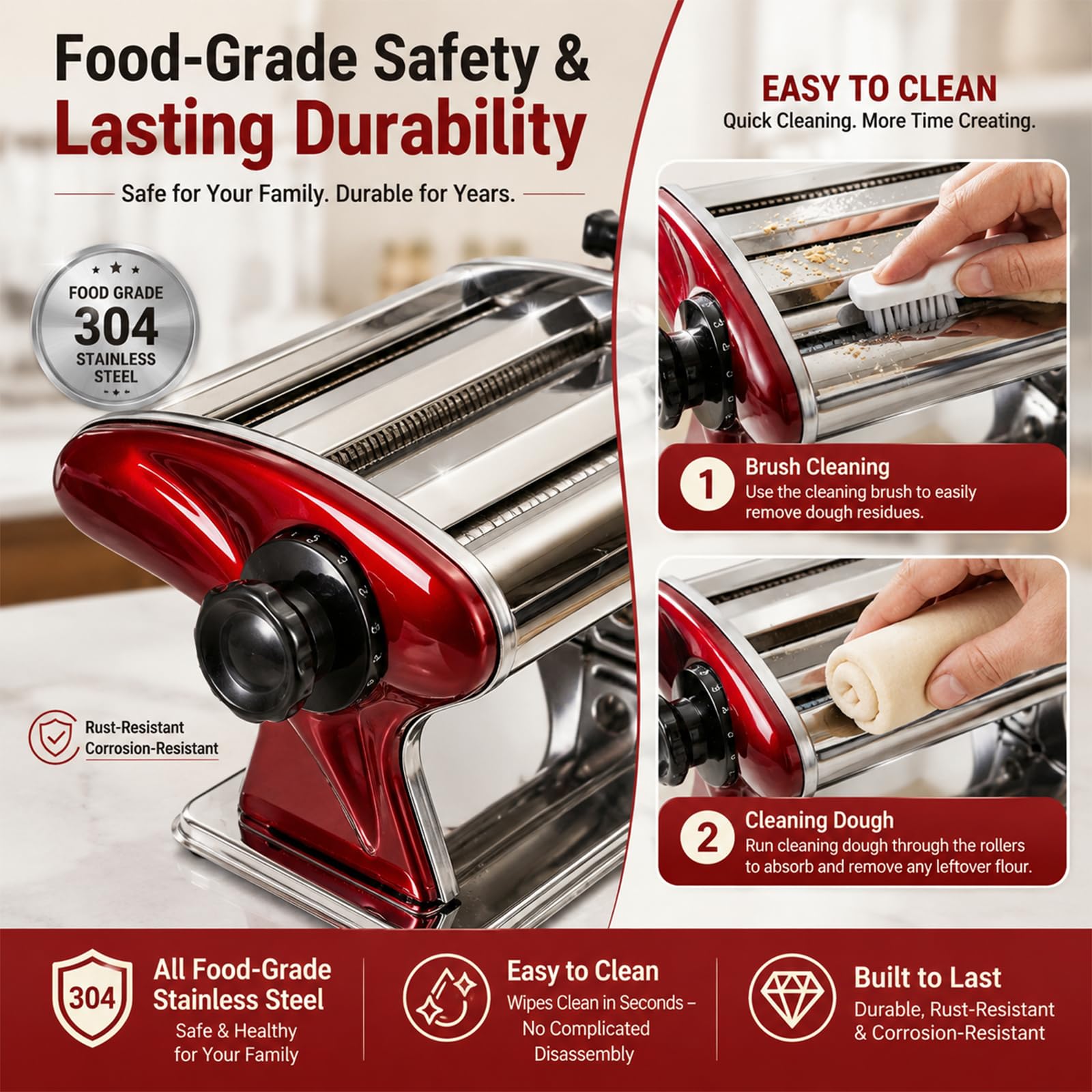 XINGYUEXUAN Máquina manual para hacer pasta, fideos, masa, acero inoxidable, con cortadores de 2 mm y 4 mm para hacer pasta casera