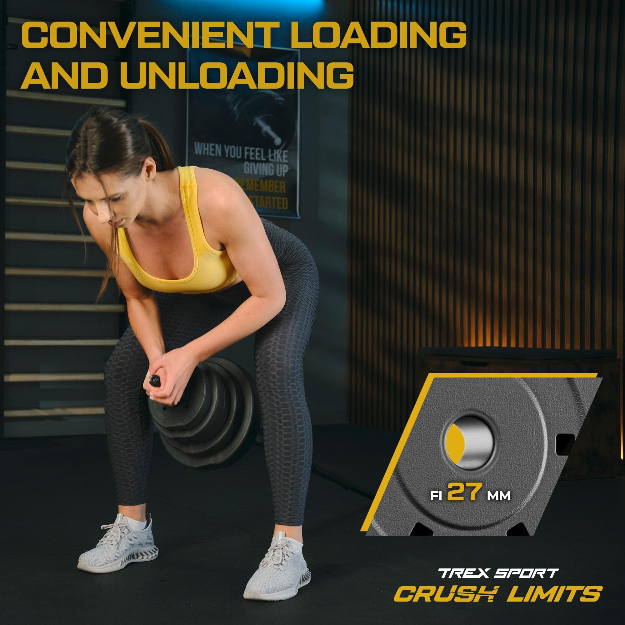TREX SPORT Hantelscheiben Set 20 kg 27mm | Gewichte 2x5kg + 4x1,5kg + 4x1kg | Kunststoff Gewichte, Langhantelstangen, Gewichtsscheiben für Krafttraining und Fitness zuhause