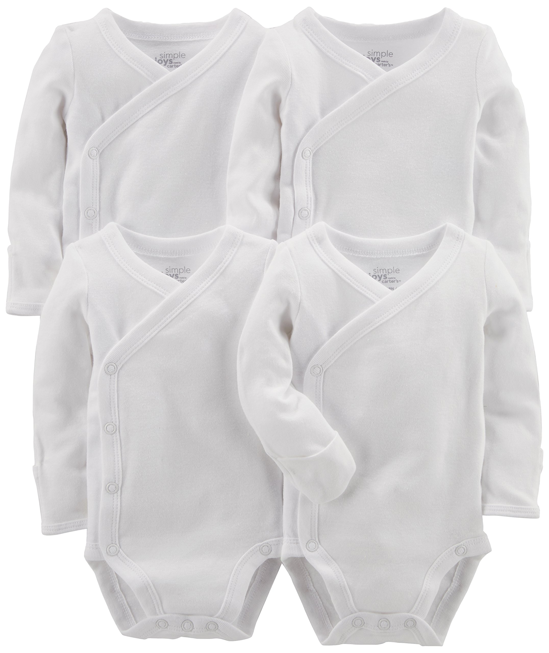 Simple Joys by Carter's Unisex Babies' Side Snap Bodysuit, Pack of 4, White, Newborn