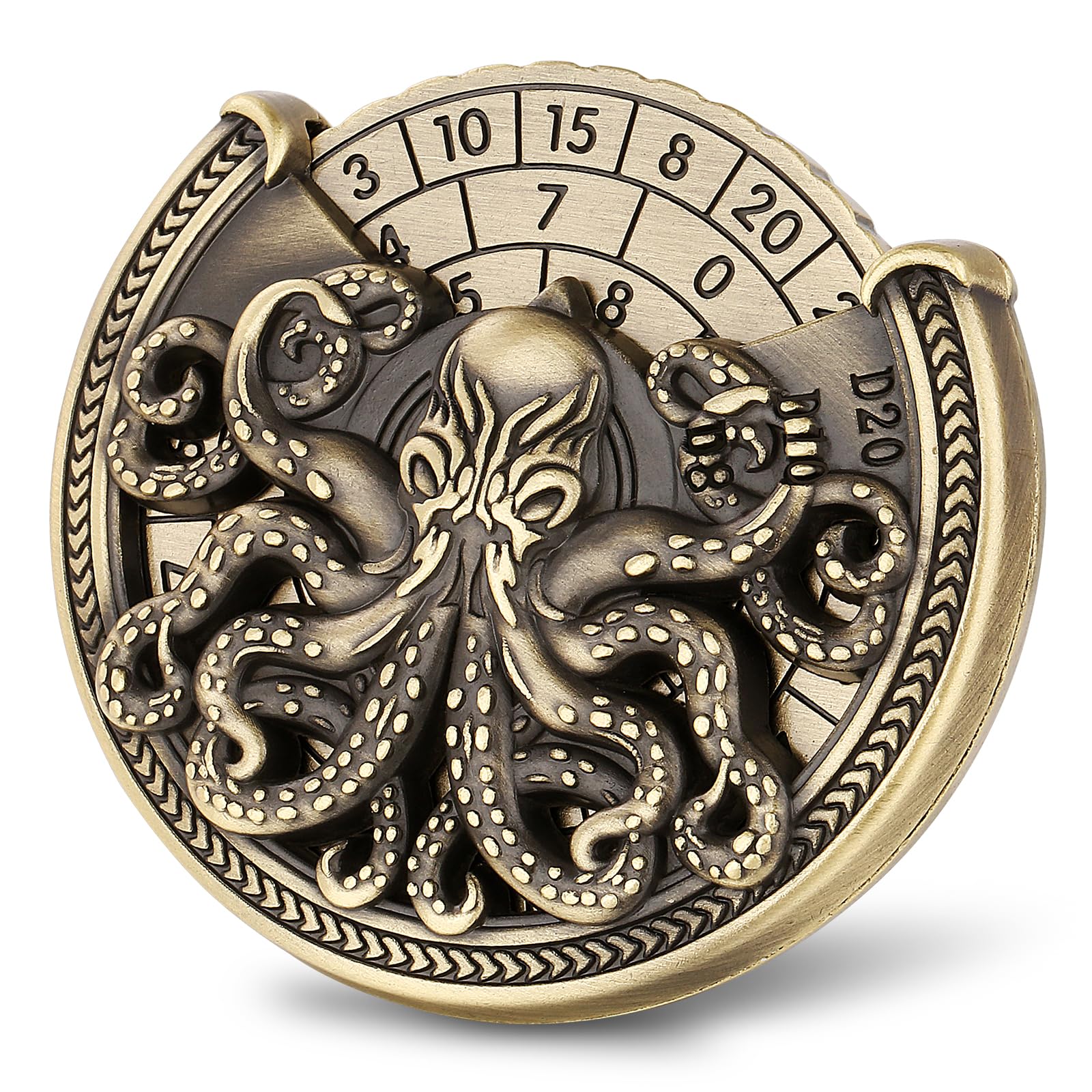 Fingertip Gyro, DND Dice Set, 7-in-1 Octopus Metallic D&D Dice, DND Starter Set, Octopus Roulette Dice Spinner for D&D Dice Set, D&D Gifts with Gift Box, Role Playing Board Game Accessories,Bronze