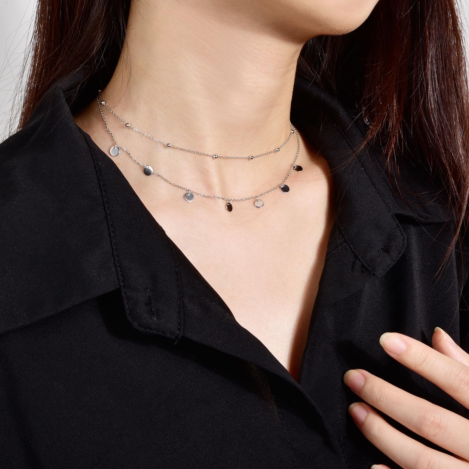 Collier ras-du-cou en argent sterling 925 avec pendentif en forme de pièce - Chaîne réglable pour femme