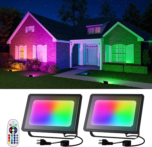 Paquete de 2 luces LED de 50 W de 500 W que cambian de color con control remoto, impermeable, 16 lámparas RGB multicolor para interiores o Varios de FALOVE